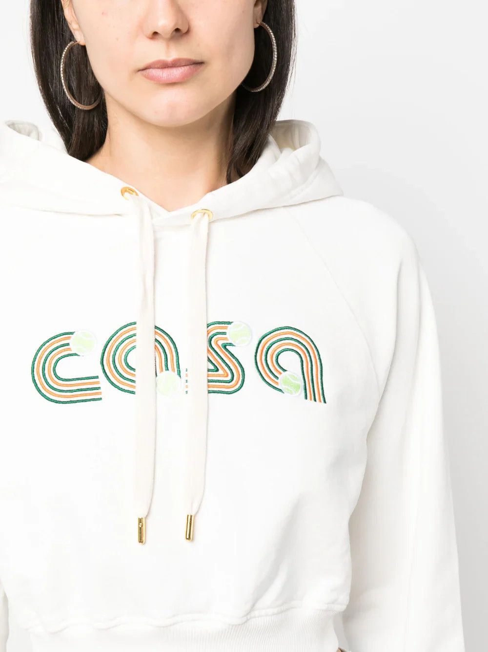 o1mle0325 Jeu De Tennis Embroidered Cropped Hoodie in White