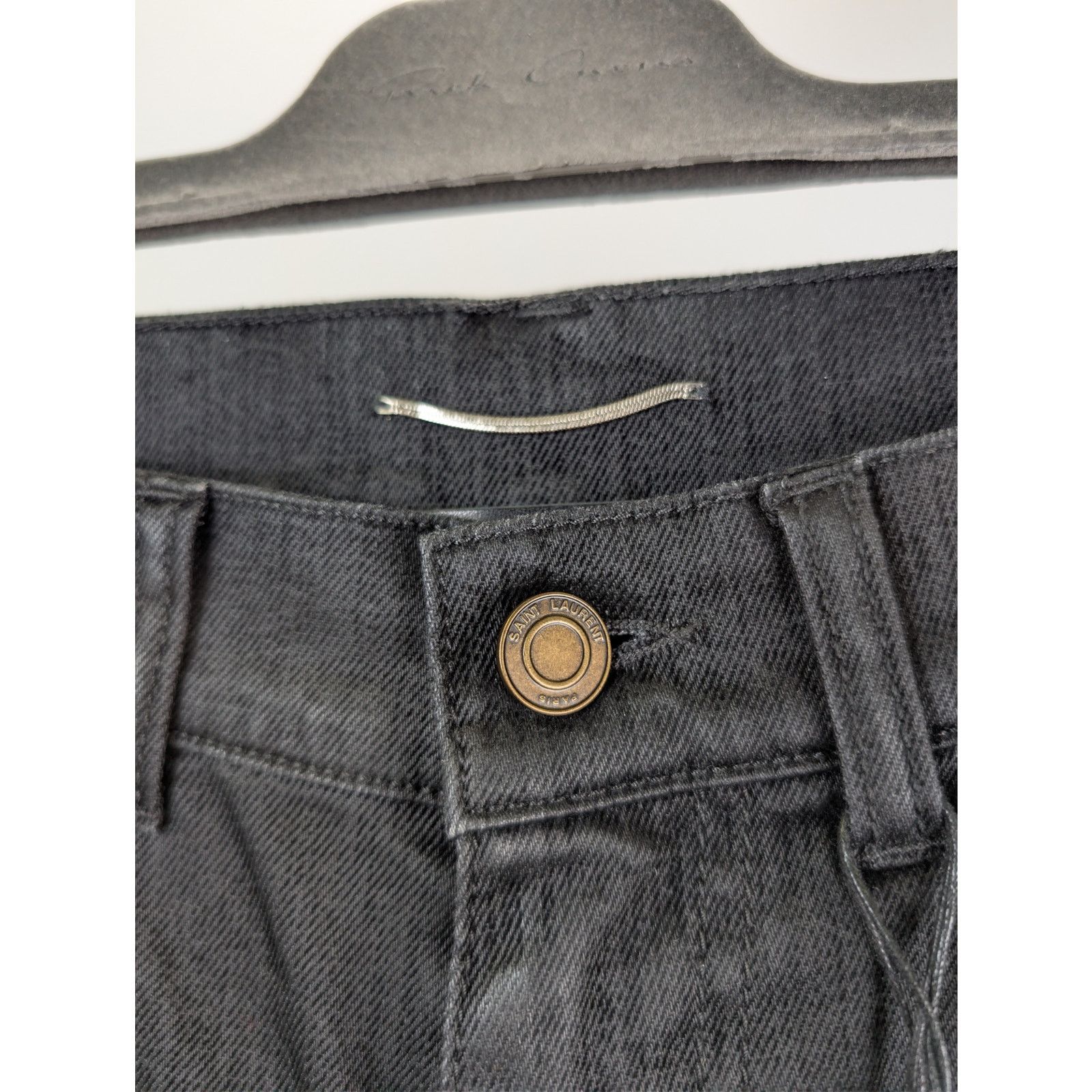 Saint Laurent Paris o1rshd1 Skinny Medium Waist Denim Jean in Black/Light Glazed Size US 29 - 7 Thumbnail