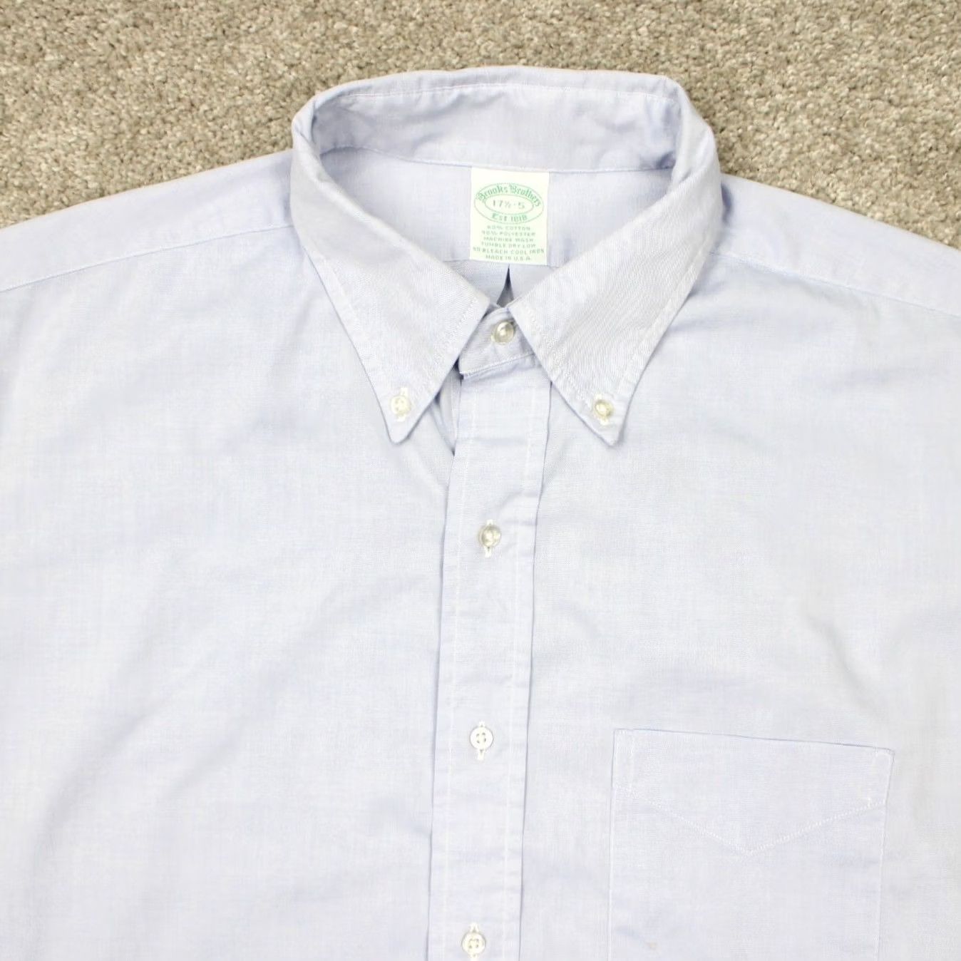 Brooks Brothers Brooks Brothers Dress Shirt Mens 17.5 Blue Cotton/Poly Long Sleeve Button Shirt Size 48R - 5 Thumbnail