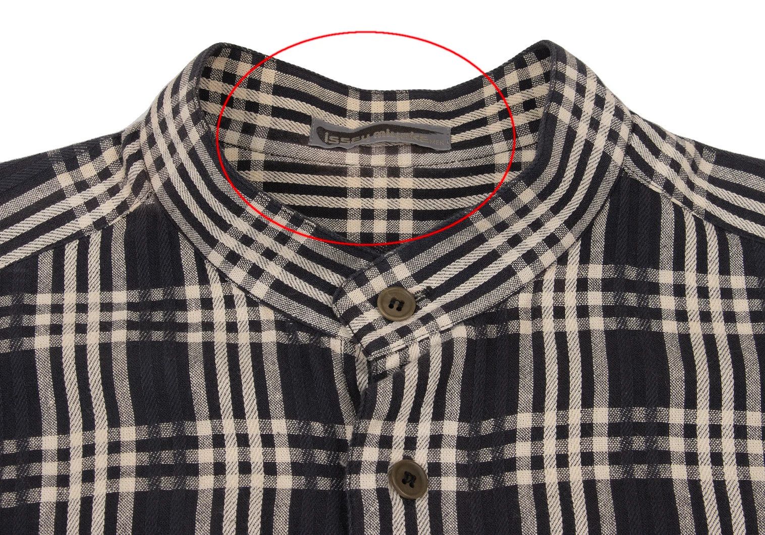 Issey Miyake Cotton Check Band Collared Shirt in Black Cream, M Size US M / EU 48-50 / 2 - 7 Thumbnail