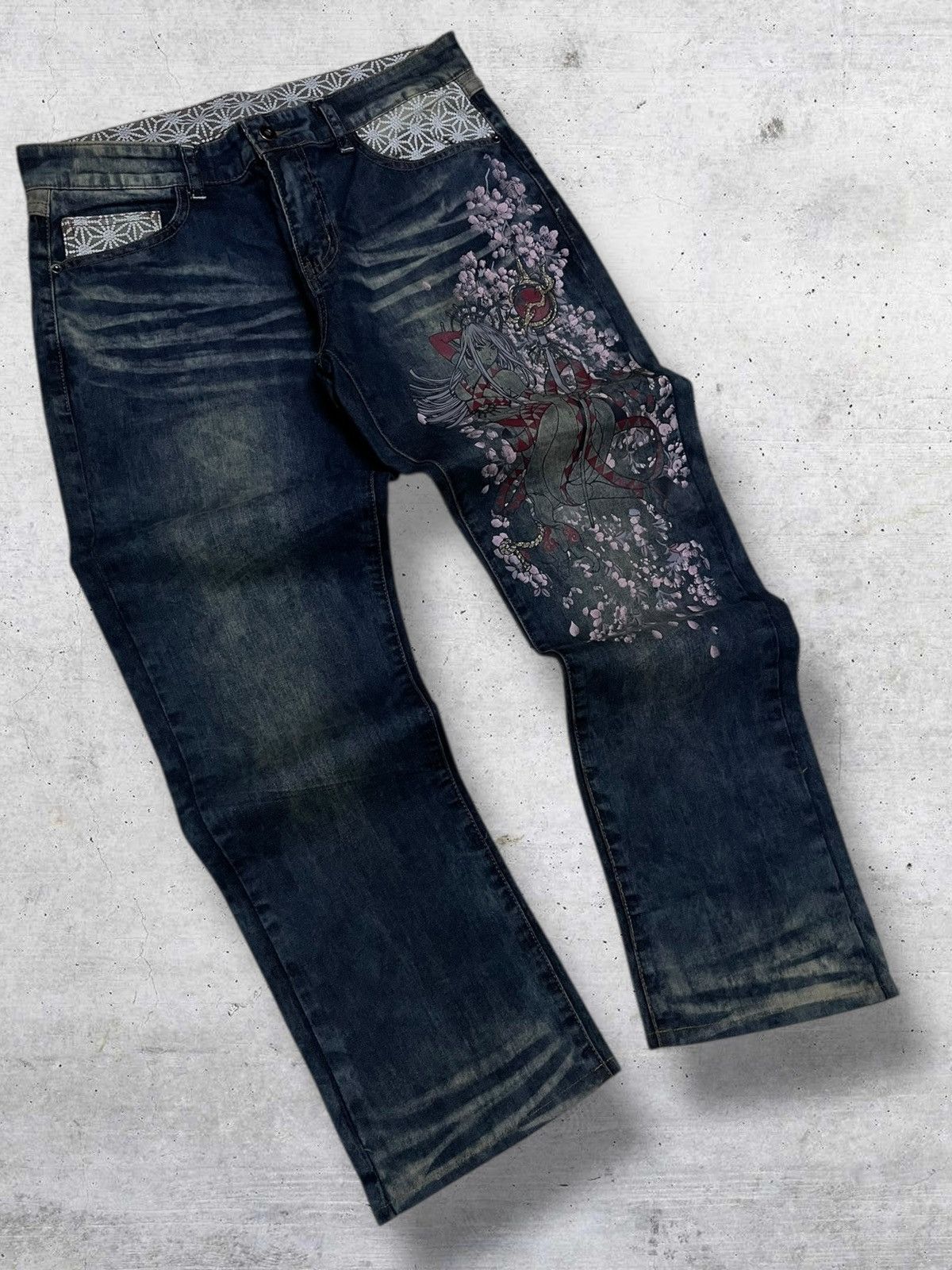 Beauty Beast VINTAGE GOD TRADITION JAPAN PRINCESS YAKUZA STEAMPUNK DENIM Size US 32 / EU 48 - 2 Thumbnail