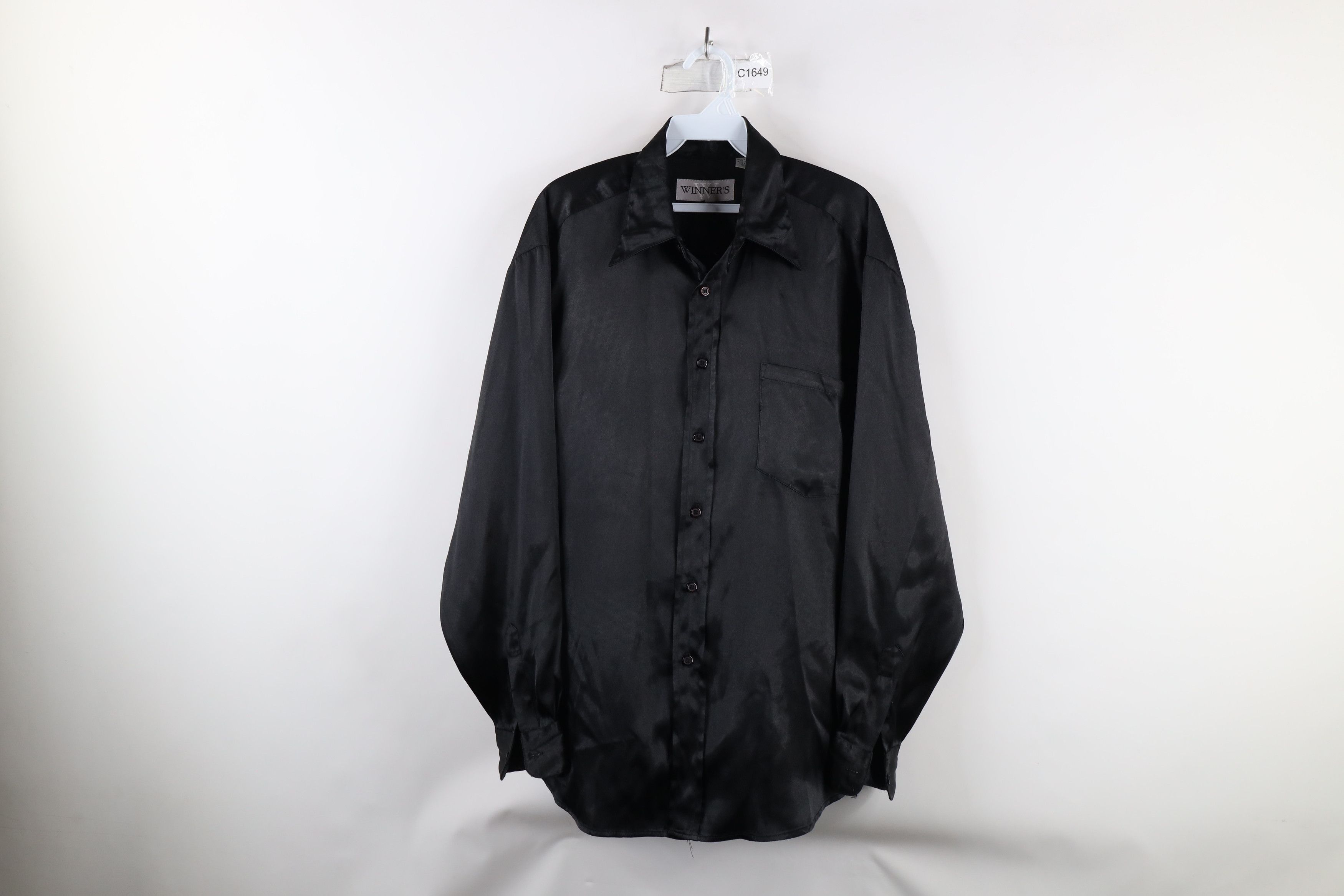Vintage Vintage 90s Streetwear Polyester Collared Button Shirt Black Size US M / EU 48-50 / 2 - 1 Thumbnail
