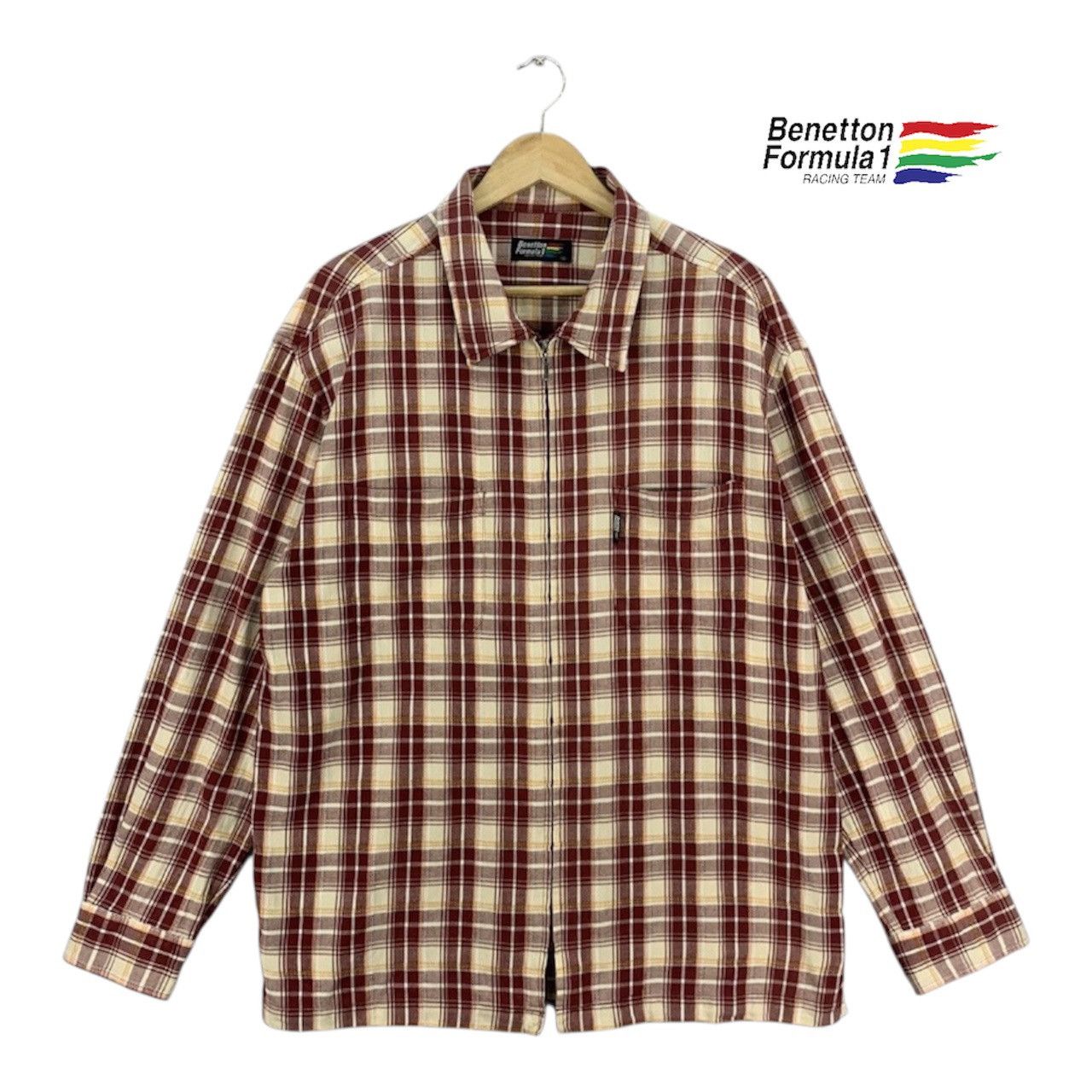 Formula 1 Benetton Formula 1 Vintage Plaid Zipper Flannel Jacket Size US L / EU 52-54 / 3 - 1 Thumbnail