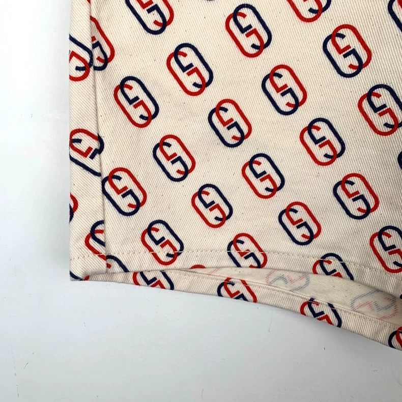 Gucci Gucci White double G full print cotton denim shorts 2501-Ne Size US 34 / EU 50 - 4 Thumbnail
