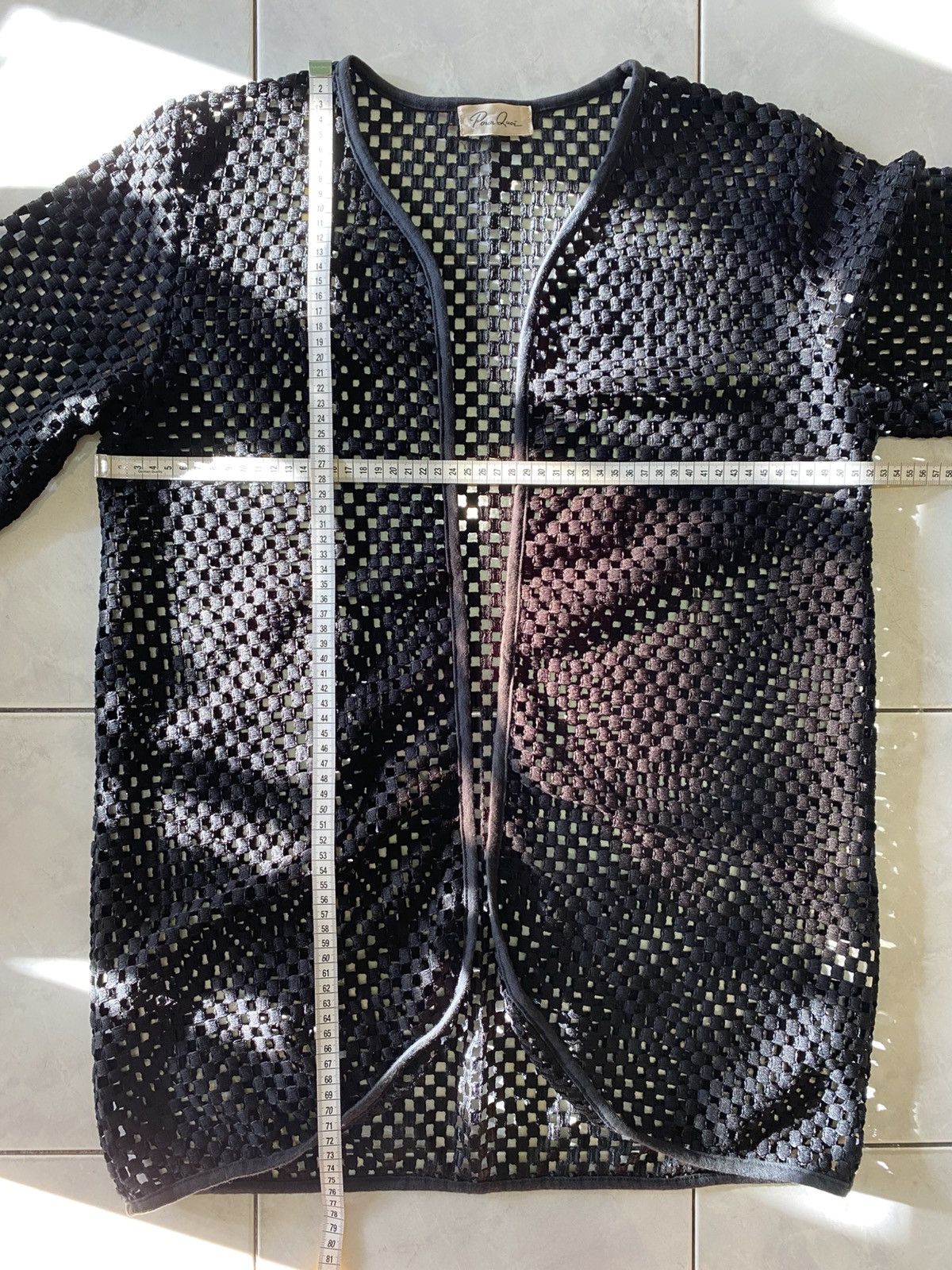 Japanese Brand Pour Quoi Sheer Black Mesh Cardigan Open Weave Layering Top Size US L / EU 52-54 / 3 - 17 Thumbnail