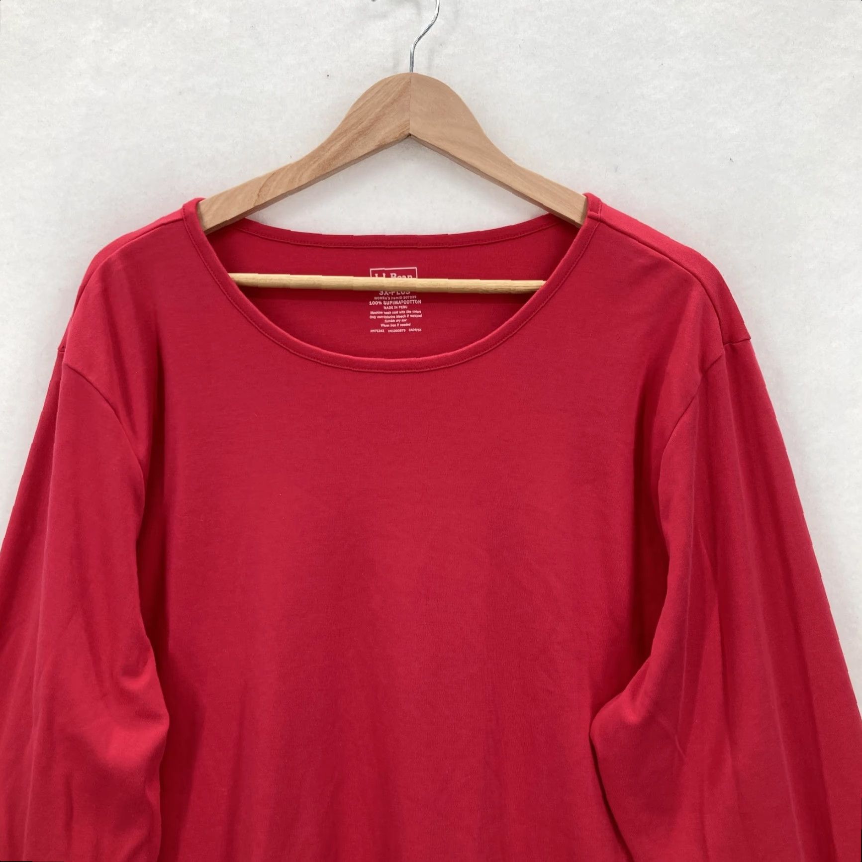 Vintage L.L.Bean Shirt Womens 3X Plus Red Supima Cotton Long Sleeve Scoop Neck Tee Soft Size XXL / US 16-18 / IT 52-54 - 2 Thumbnail