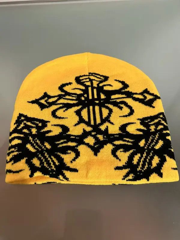 image of Vintage Gothic Cross Beanie (Yellow), Men's