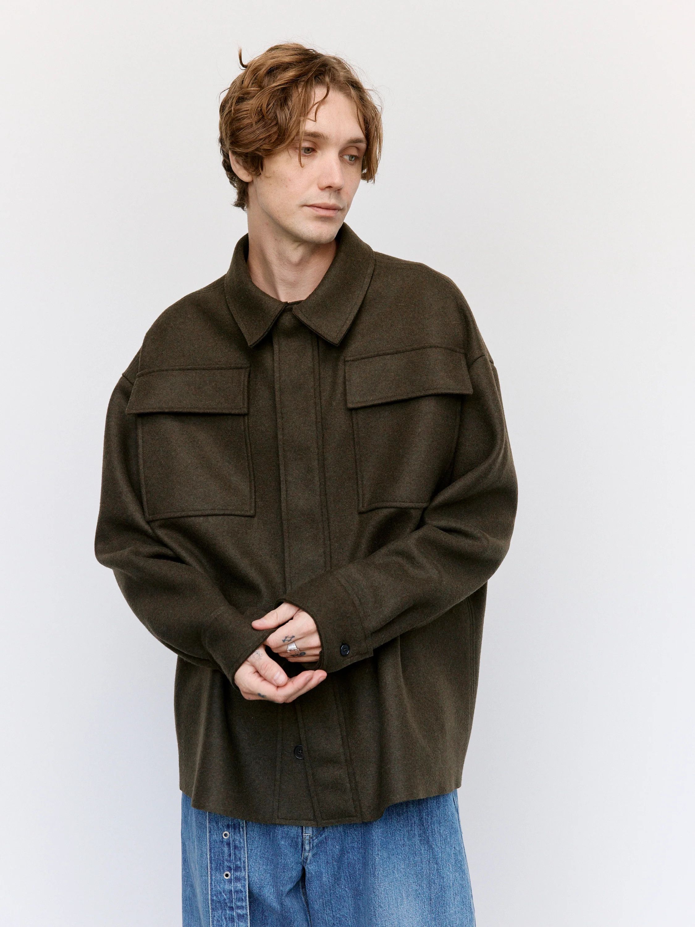 Jil Sander Pickle Double Face Compact Wool Shirt Size US S / EU 44-46 / 1 - 7 Thumbnail