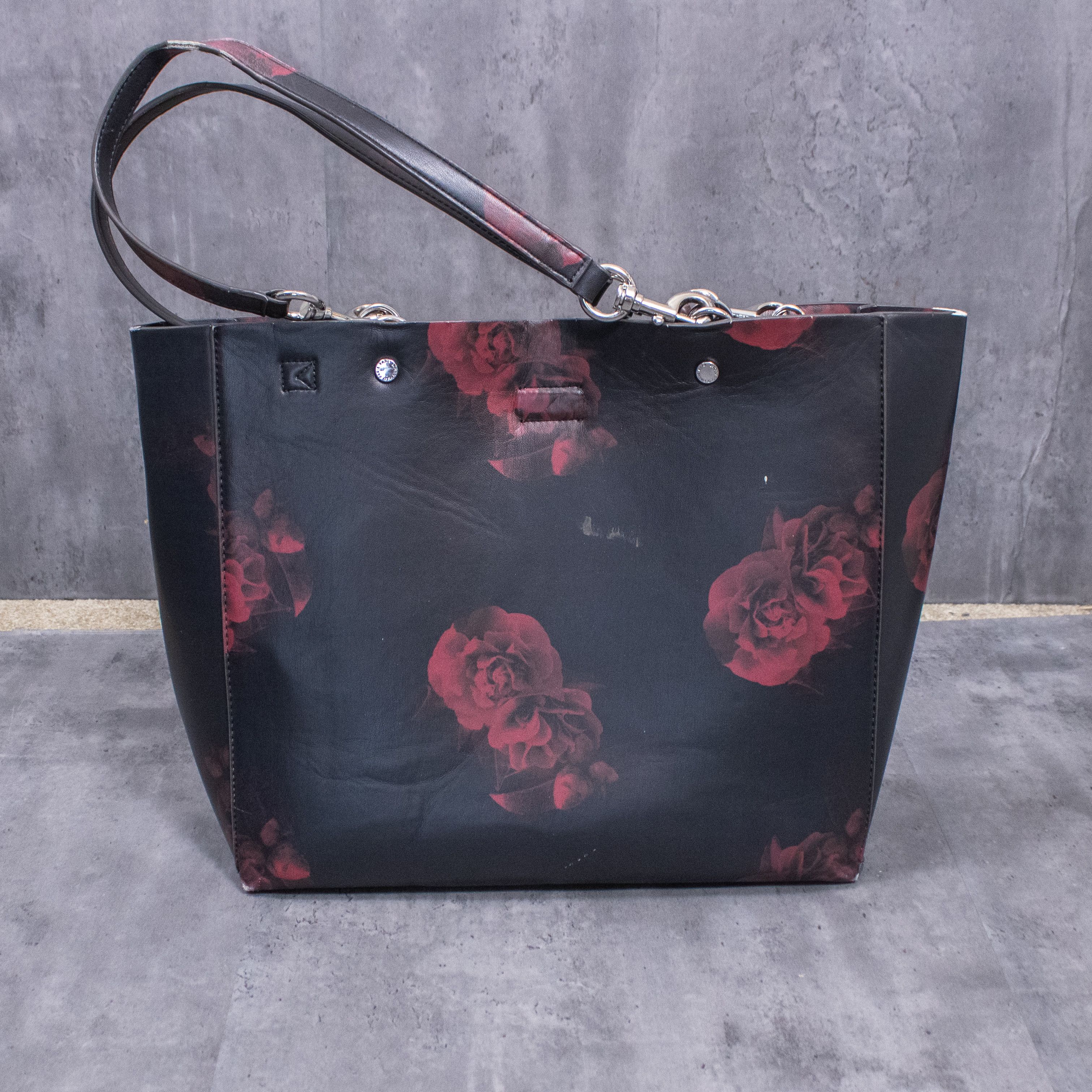 Karl Lagerfeld Karal Lagafur Black Flower Faux Leather Tote Bag Size ONE SIZE - 3 Thumbnail