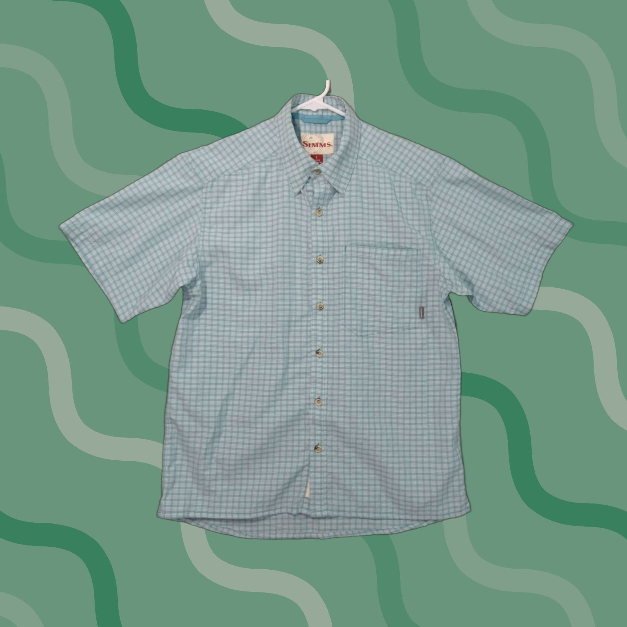 Vintage Simms Shirt Mens Small Blue Plaid Short Sleeve Button Up Outdoor Nylon Polyester Regular Fit Size US S / EU 44-46 / 1 - 1 Thumbnail