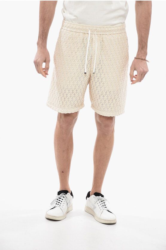 image of Amiri Playboy Mesh Two-Tone Shorts in Beige/Bianco, Men's (Size 31)