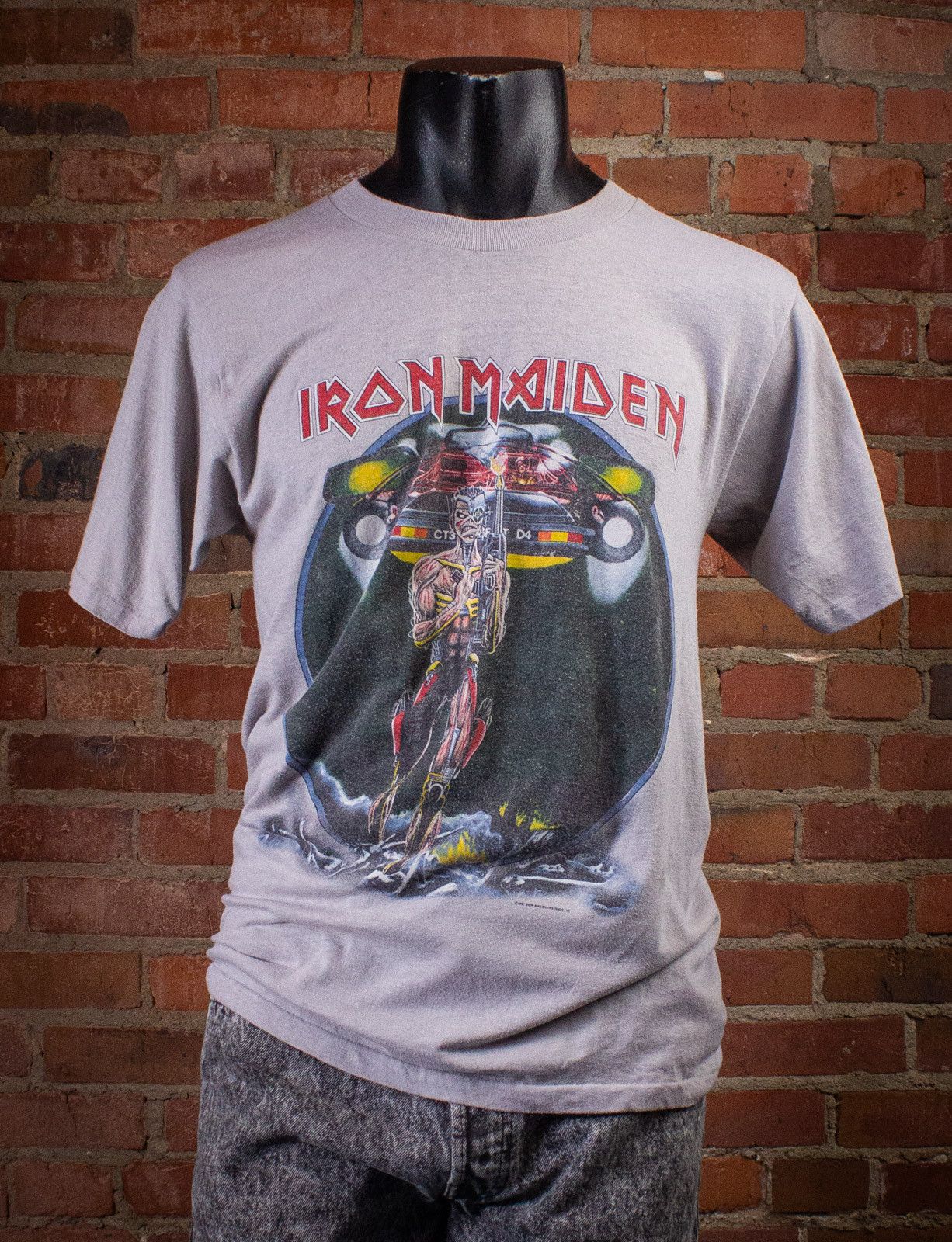 image of Band Tees x Vintage Iron Maiden Somewhere On Tour Concert T Shirt 1987 in Grey, Men's (Size Medium)