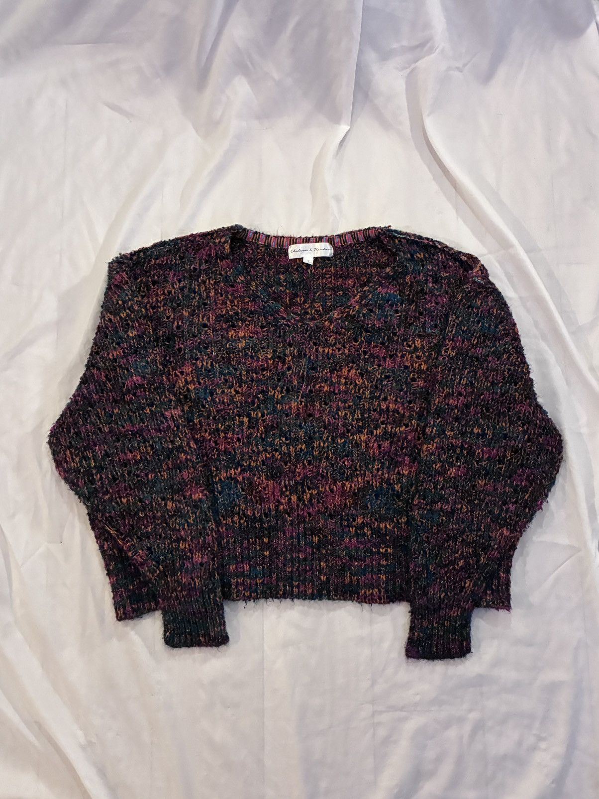 Other Chelsea & Theodore Multicolor Marled Knit V-Neck Sweater Size L / US 10 / IT 46 - 3 Thumbnail