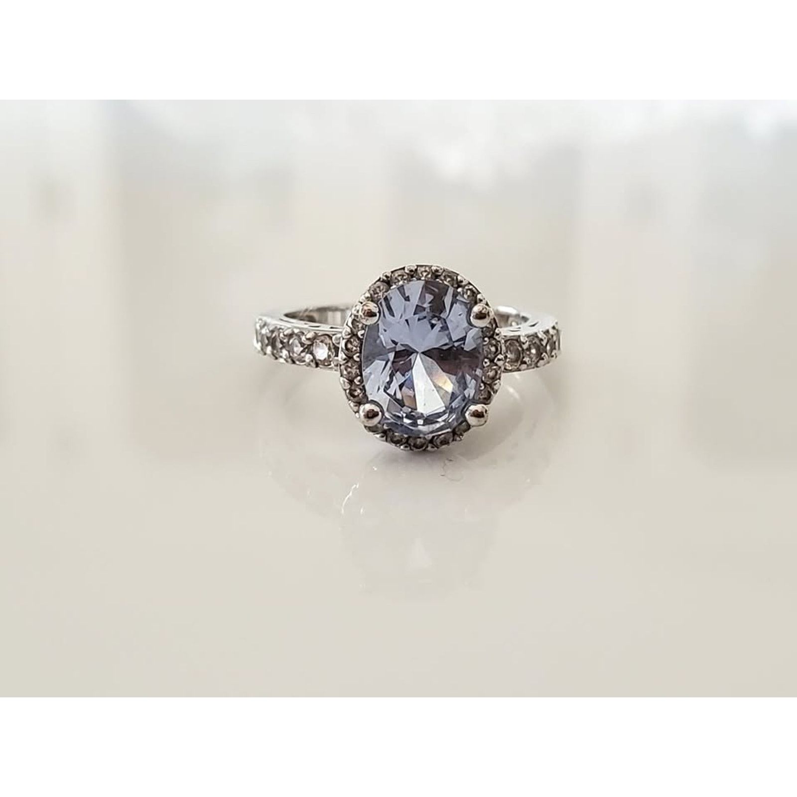 Other Blue Stone and CZ Halo Sterling Silver Ring Size ONE SIZE - 2 Thumbnail