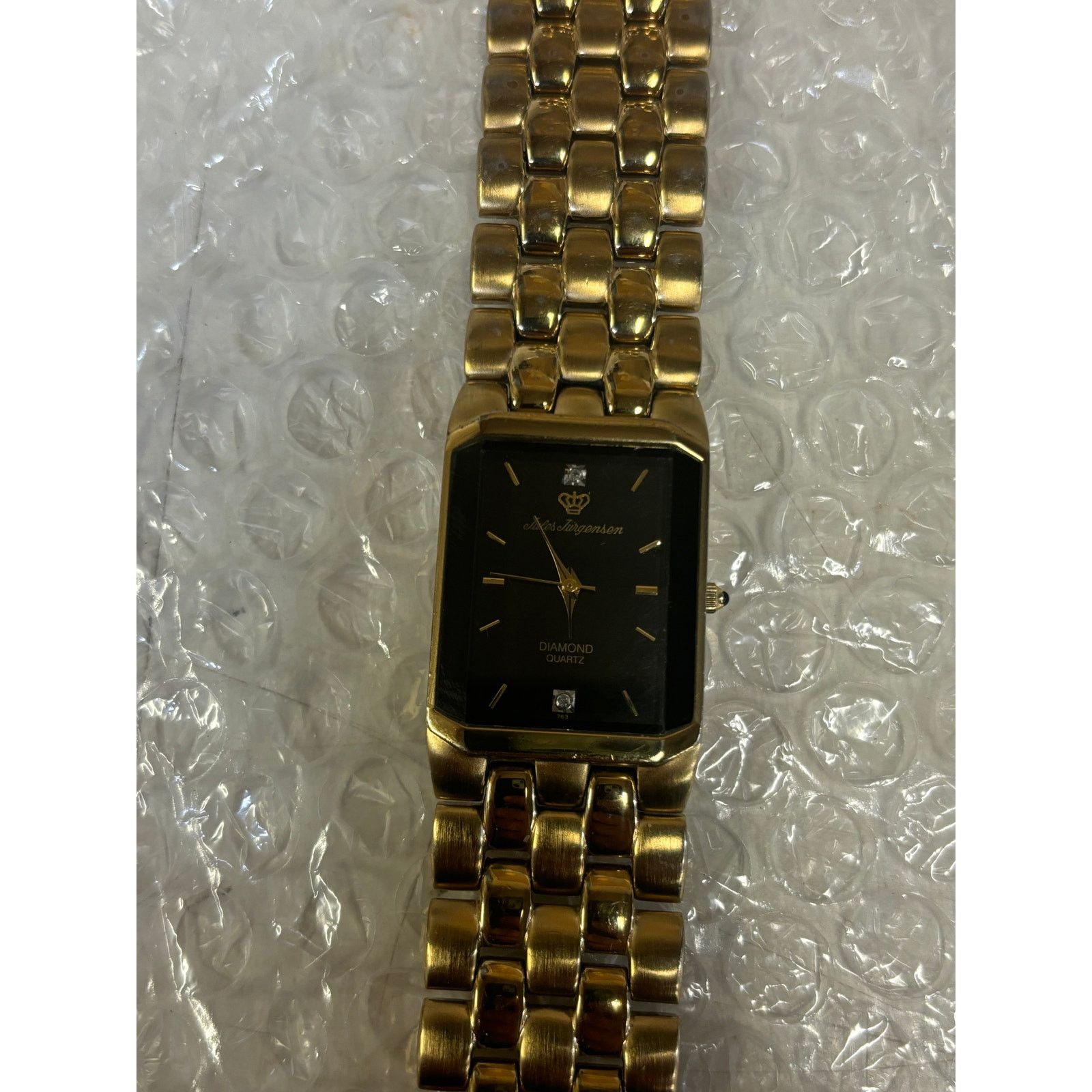 (B).Stroy Jueles Jurgensen Beveled Bezel Gold Tone Mens Watch! Size ONE SIZE - 7 Thumbnail