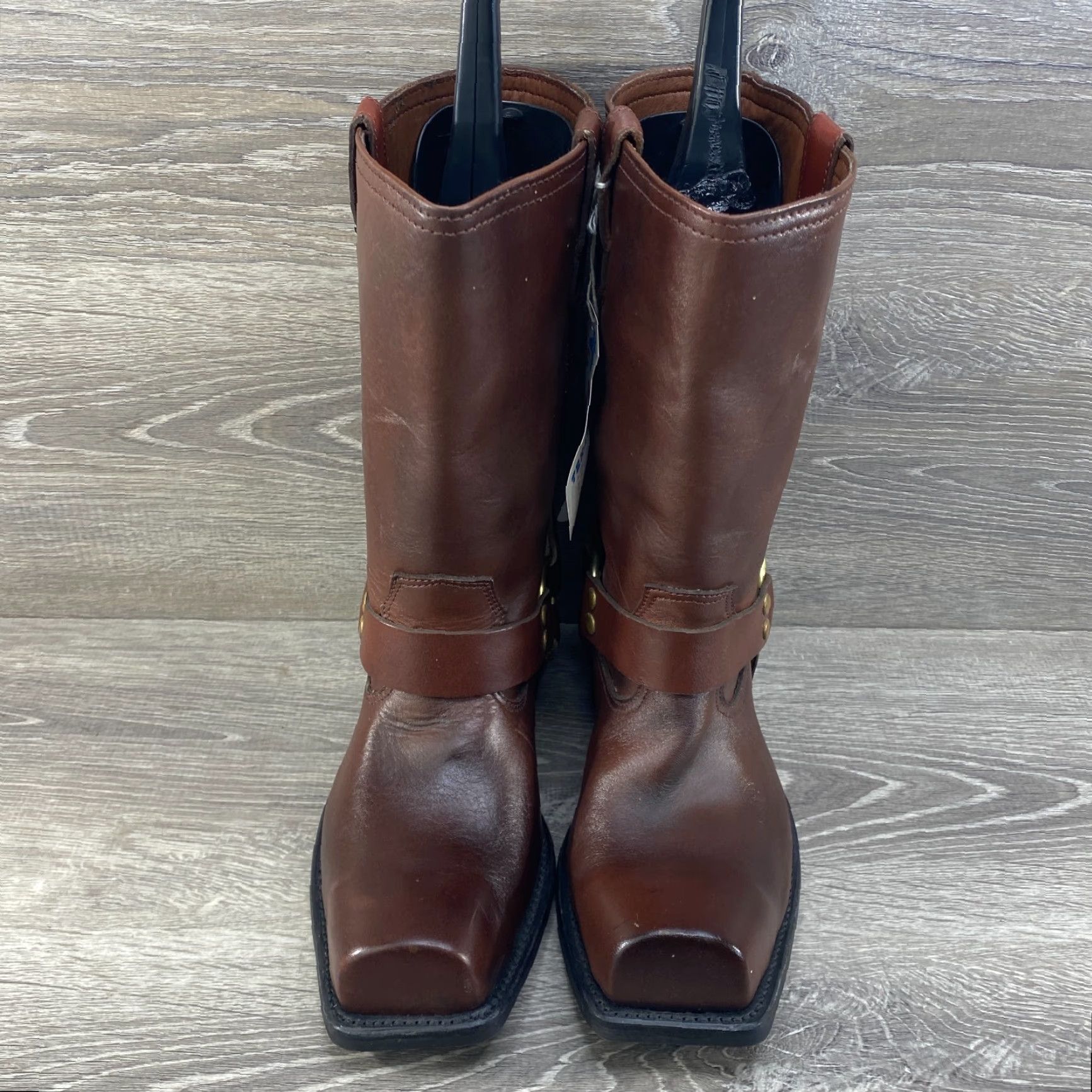 Vintage VINTAGE Texas Steer Mens 9 D Brown Leather Square Toe Harness Biker Boots Size US 9 / EU 42 - 3 Thumbnail