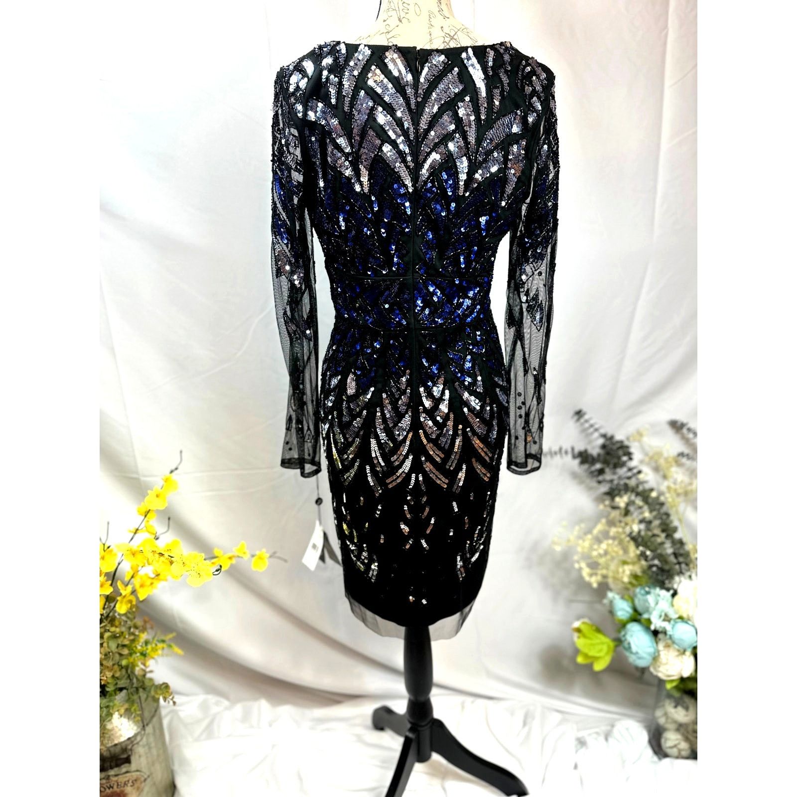 Adrianna Papell Adrianna Papell Lng Sleeve Beaded Sparkling Cocktail Dress 8 Size M / US 6-8 / IT 42-44 - 12 Thumbnail
