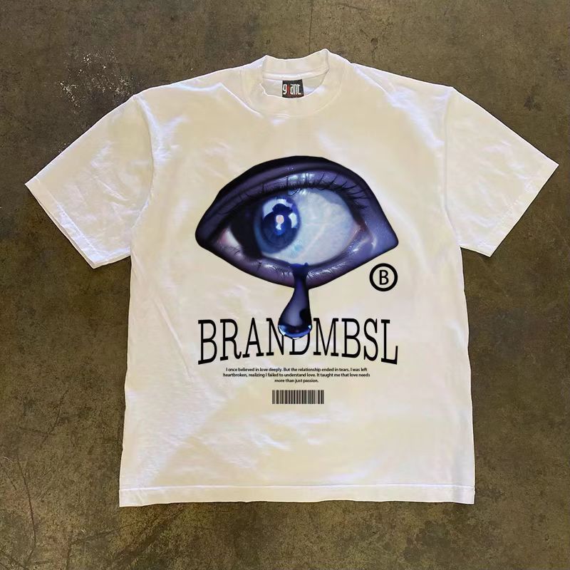Vintage White street washed retro eye print t-shirt Size US M / EU 48-50 / 2 - 1 Thumbnail