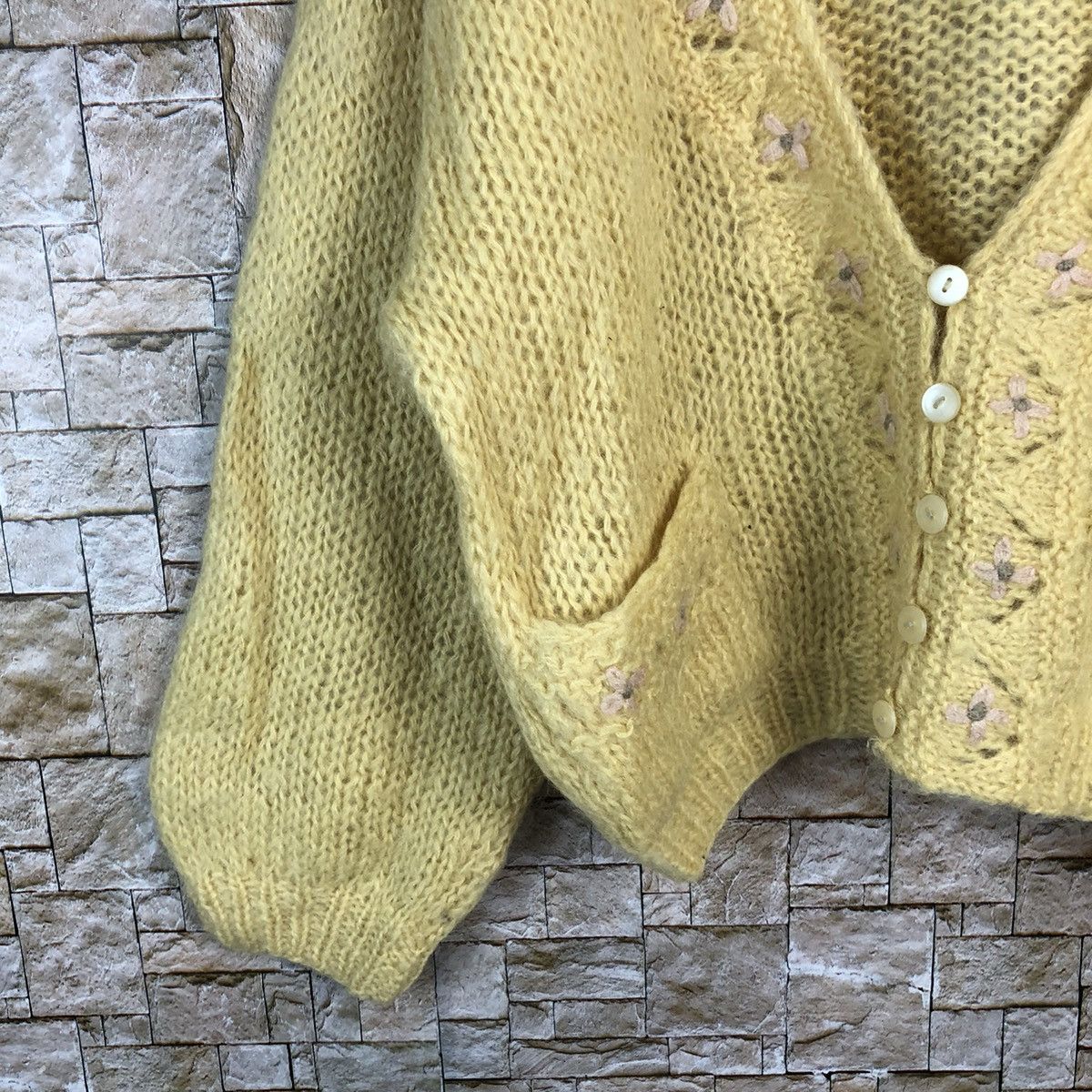 Homespun Knitwear Bianca Yellow Cardigan mohair fur vintage Knitwear #A861 Size M / US 6-8 / IT 42-44 - 6 Thumbnail