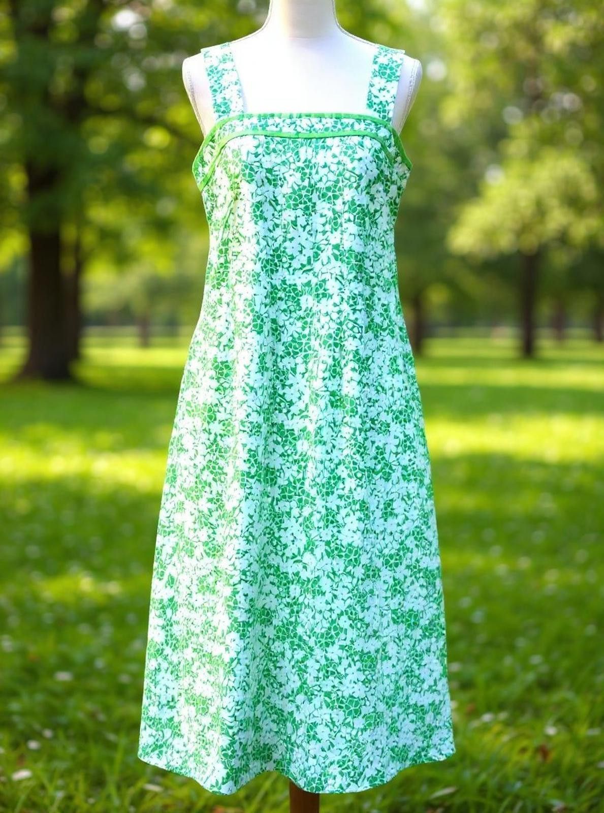 Other SunTanner Green and White Floral Women's Sundress Size XL / US 12-14 / IT 48-50 - 3 Thumbnail