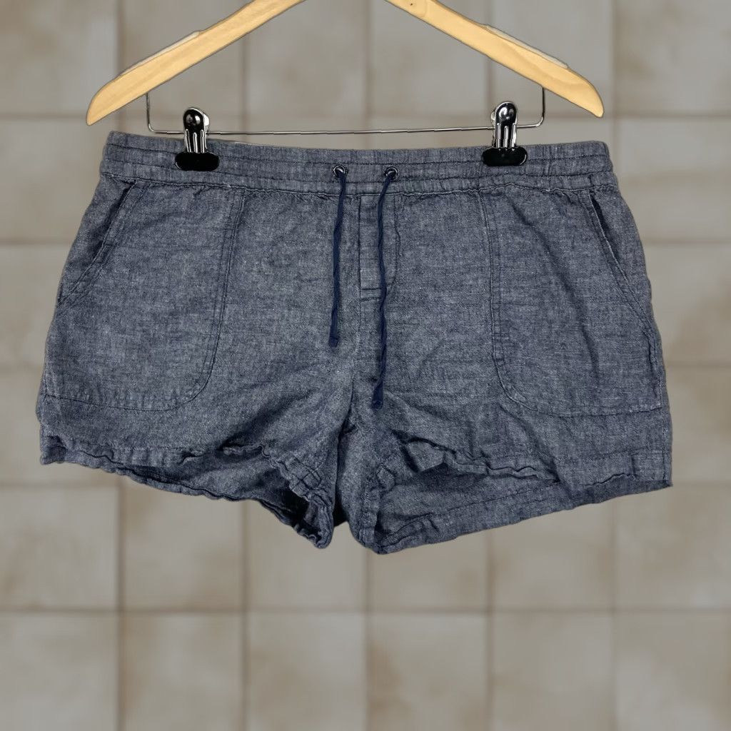 Vintage Soho NY&Co Women's Linen Cotton Blend Chino Shorts Medium Light Indigo Drawstring Casual Beach 3" Inseam Relaxed Fit Size 32" / US 10 / IT 46 - 1 Thumbnail