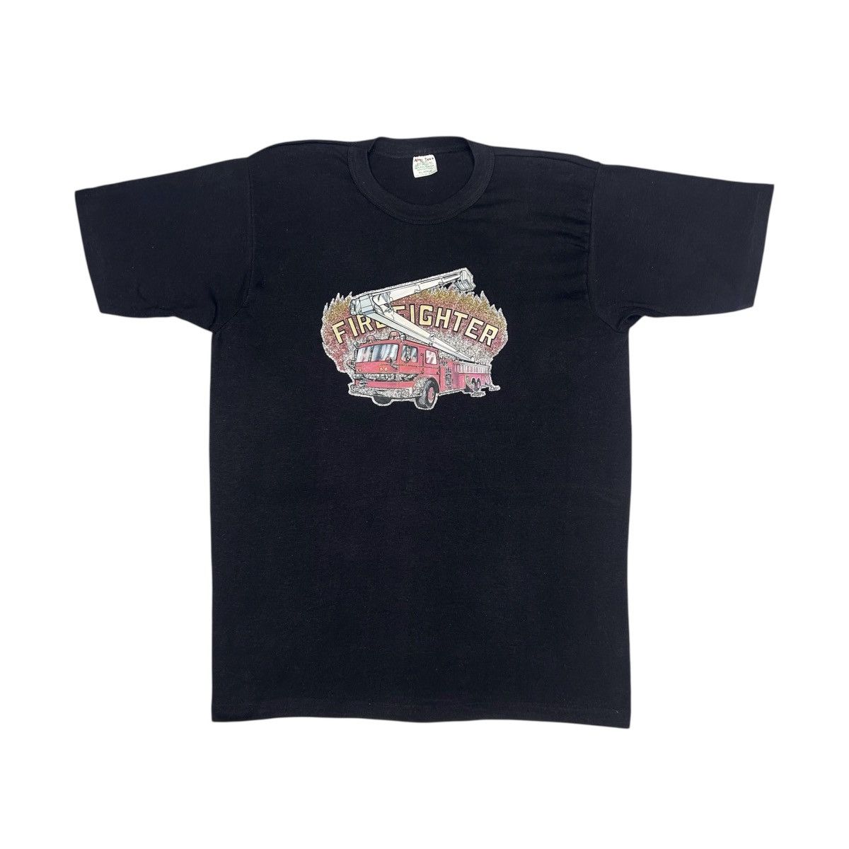 Vintage Vintage 80s Firefighter Iron On Center Logo Tshirt Size US L / EU 52-54 / 3 - 1 Thumbnail