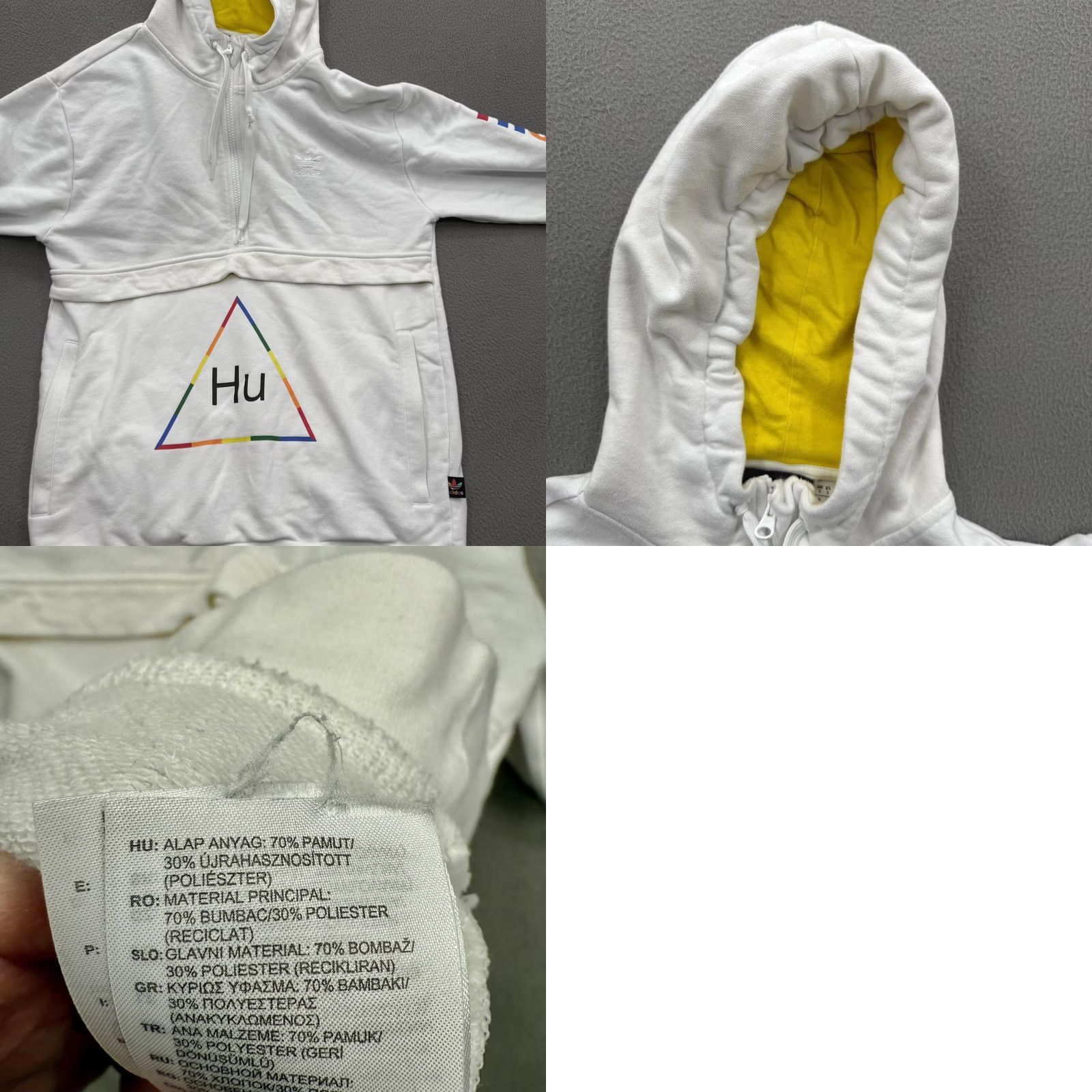 Adidas Adidas Hu Hoodie Mens Small White 1/4 Zip Graphic Print BREATHE THOUGHTS Rainbow Pocket Logo Size US S / EU 44-46 / 1 - 8 Thumbnail
