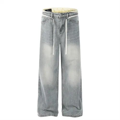 Jean American retro washed distressed simple loose lace-up jeans Size US 32 / EU 48 - 1 Thumbnail