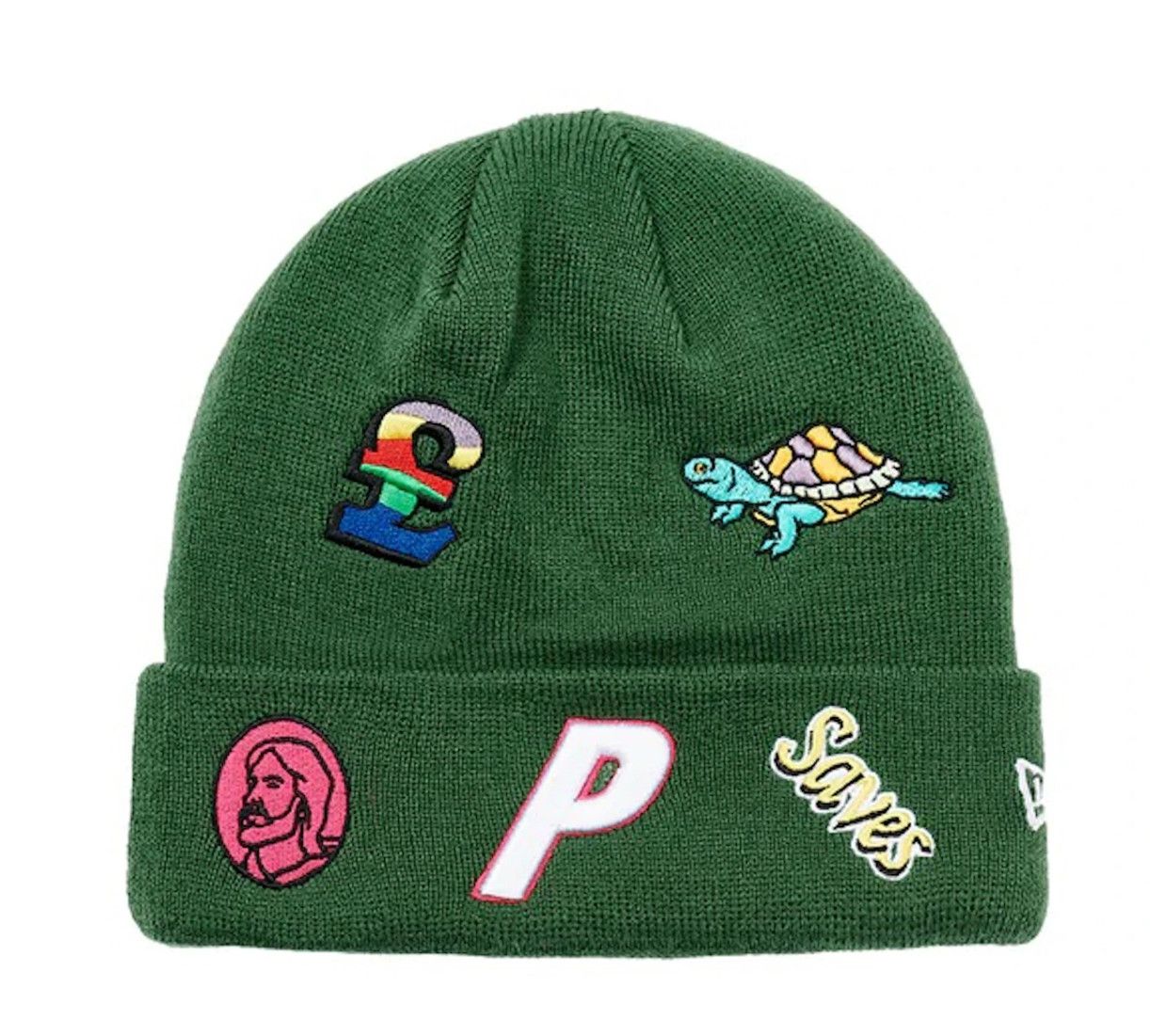 image of New Era x Palace Newera Jesus Beanie in Green, Men's
