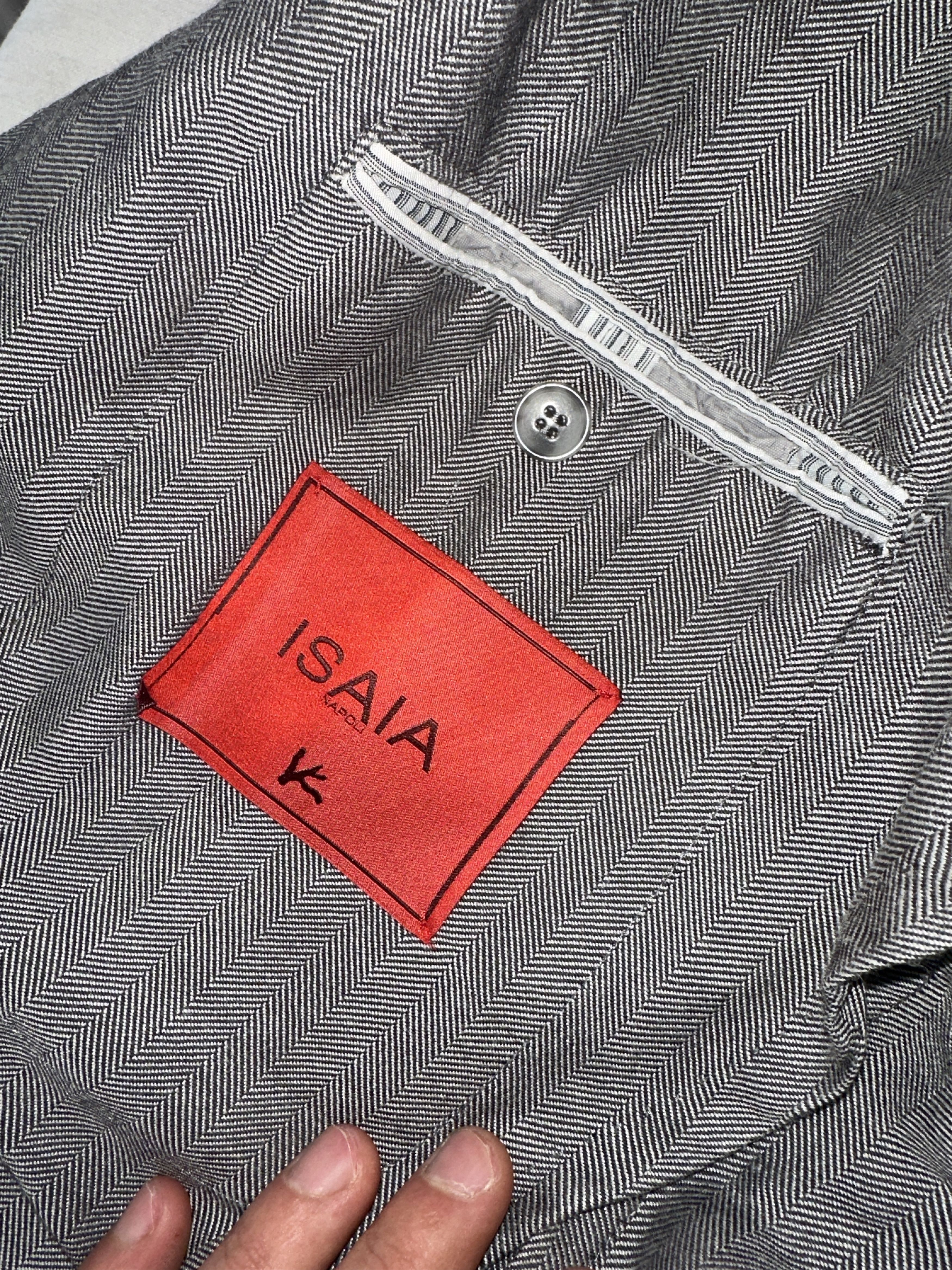 Isaia Isaia Napoli Suit Jacket 52 Gray Wool Linen Sport Coat 3B Size 52R - 3 Thumbnail