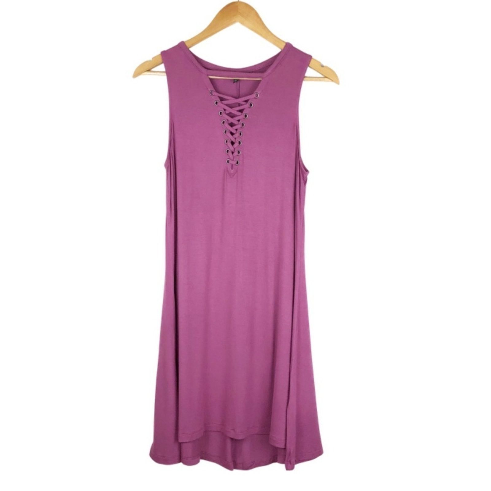Express Express Women’s Lace Up Trapeze Hem Purple Mini Dress Size M / US 6-8 / IT 42-44 - 13 Thumbnail