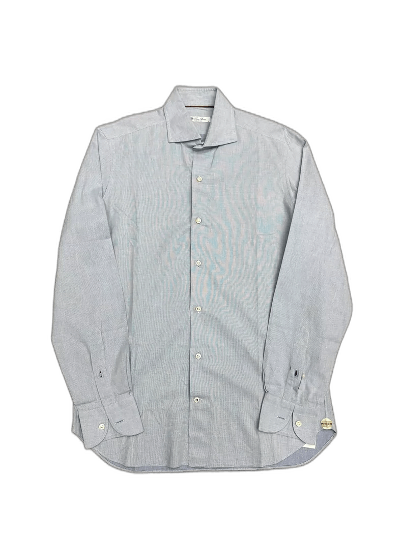 collared t shirt dress Striped cotton linen short sleeve shirt dress - LightBlue