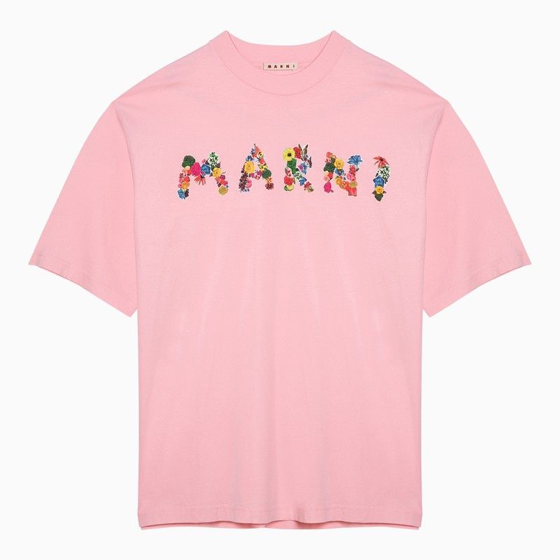 image of Marni Pink T-Shirt With Marni Logo Bouquet, Men's (Size XL)