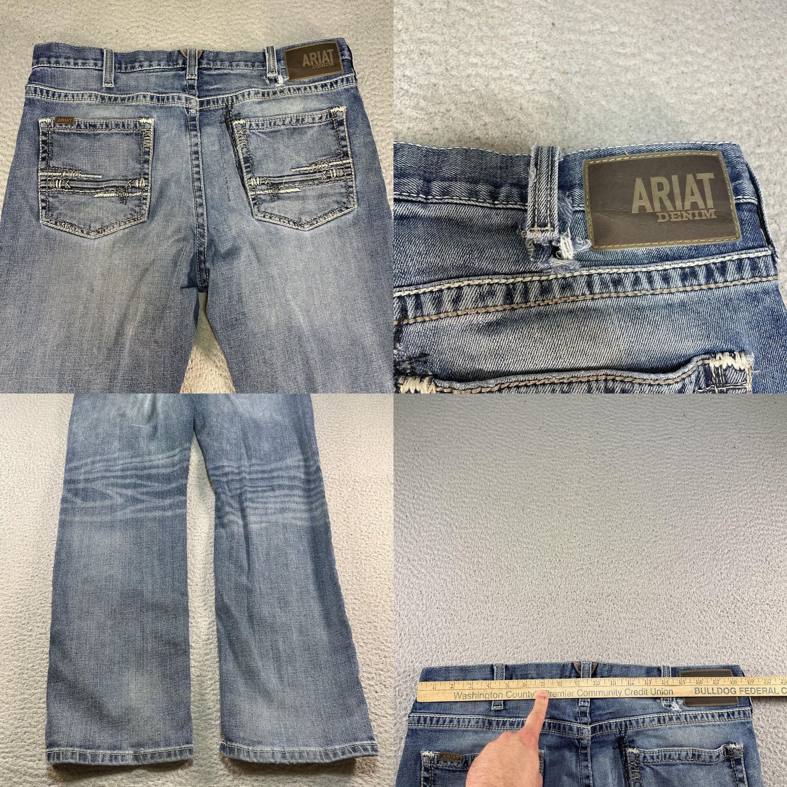 Ariat Ariat M5 Straight Fit Jeans Mens 38x32 Blue Denim Distressed Stretch Western Pockets Logo M5 Straight Fit Straight Leg Rodeo Anticipated Size US 38 / EU 54 - 9 Thumbnail