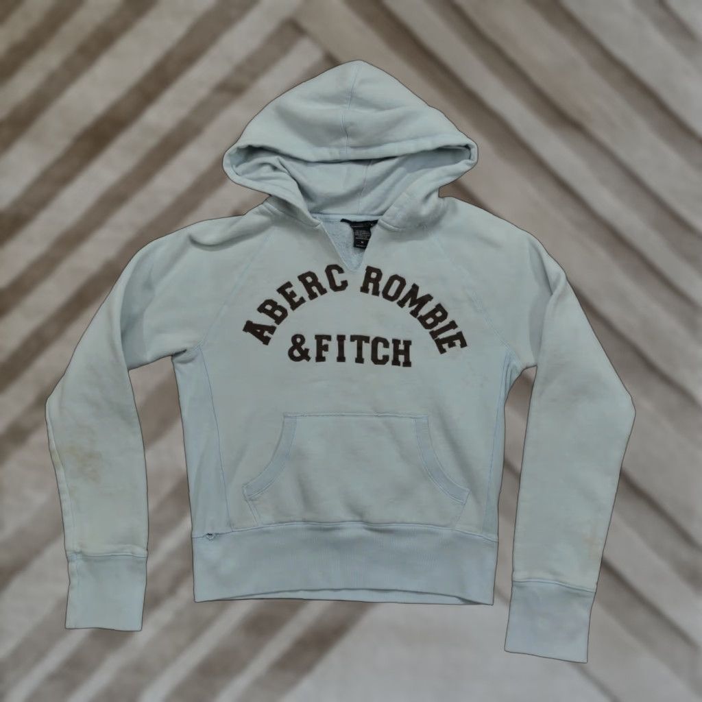Abercrombie & Fitch VINTAGE Abercrombie & Fitch Hoodie Womens M Blue Pullover Distressed Y2K Logo Kn**it** (Note: Keep exact original words; ensure no new terms) Size M / US 6-8 / IT 42-44 - 1 Thumbnail