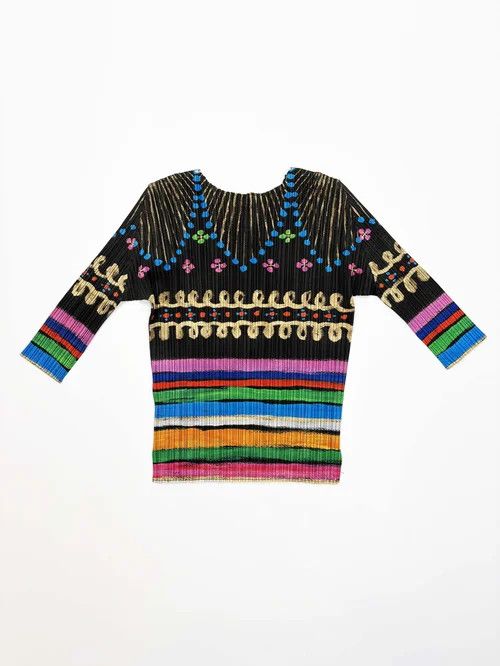 Pleats Please Issey Miyake o1tko10526 Firework Tribal Print Pleated Top in Multicolor Size L / US 10 / IT 46 - 1 Thumbnail