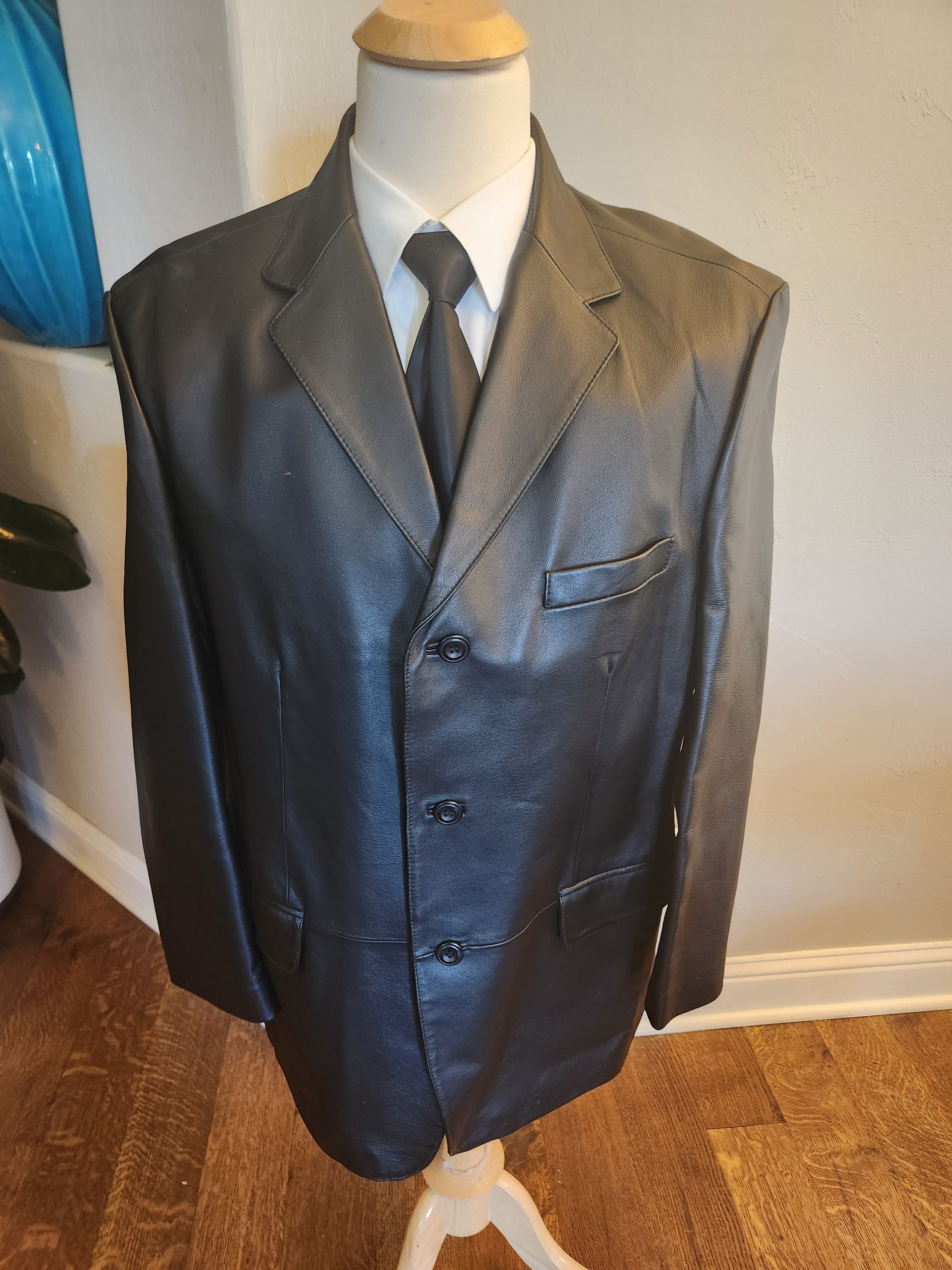 Stafford Men's 100% Leather Black Blazer Size 44R - 1 Thumbnail