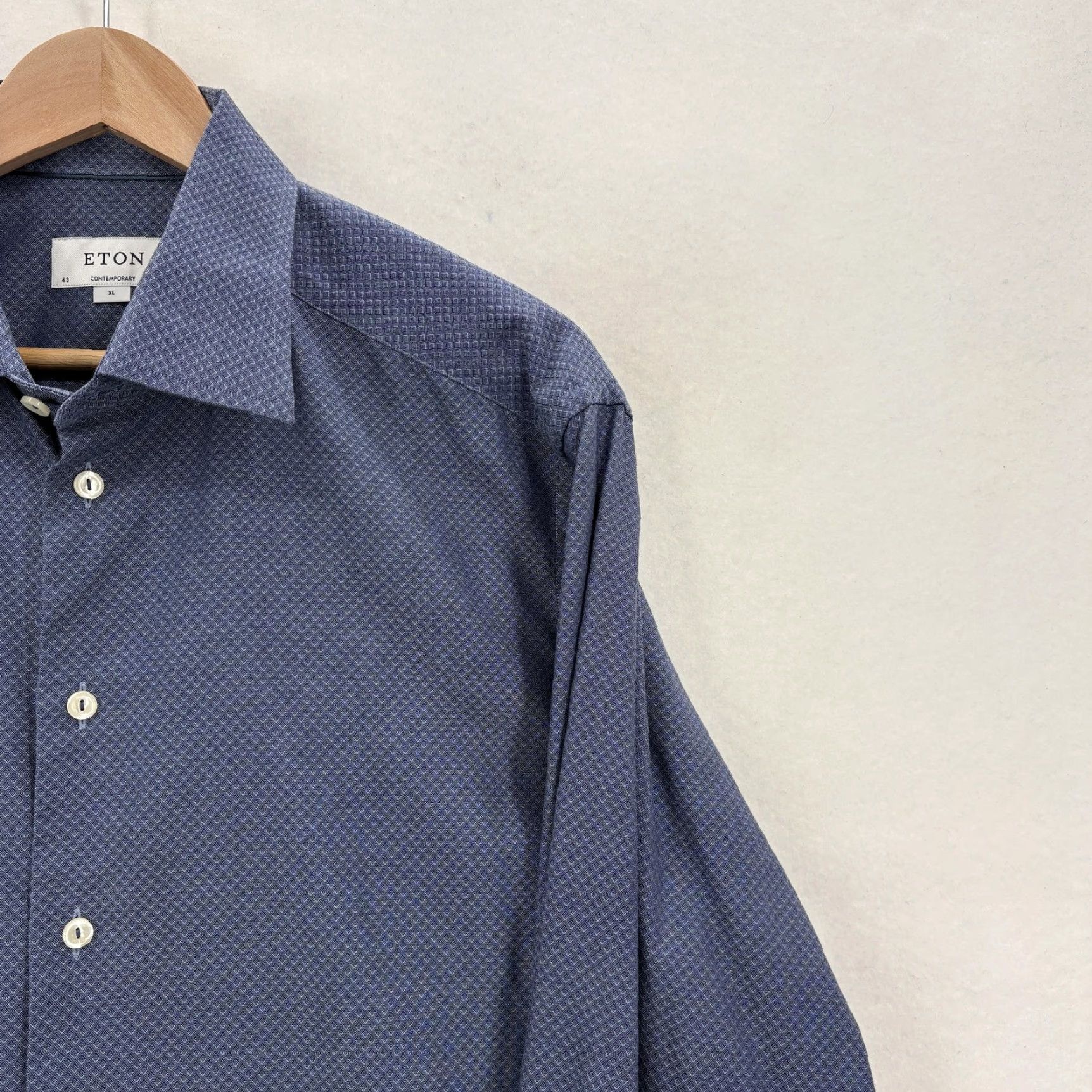 Eton Eton Shirt Mens XL Blue Contemporary Dress Shirt 100% Cotton Pattern Geometric Business Professional Mens XL Blue Dress Shirt Size 46R - 2 Thumbnail