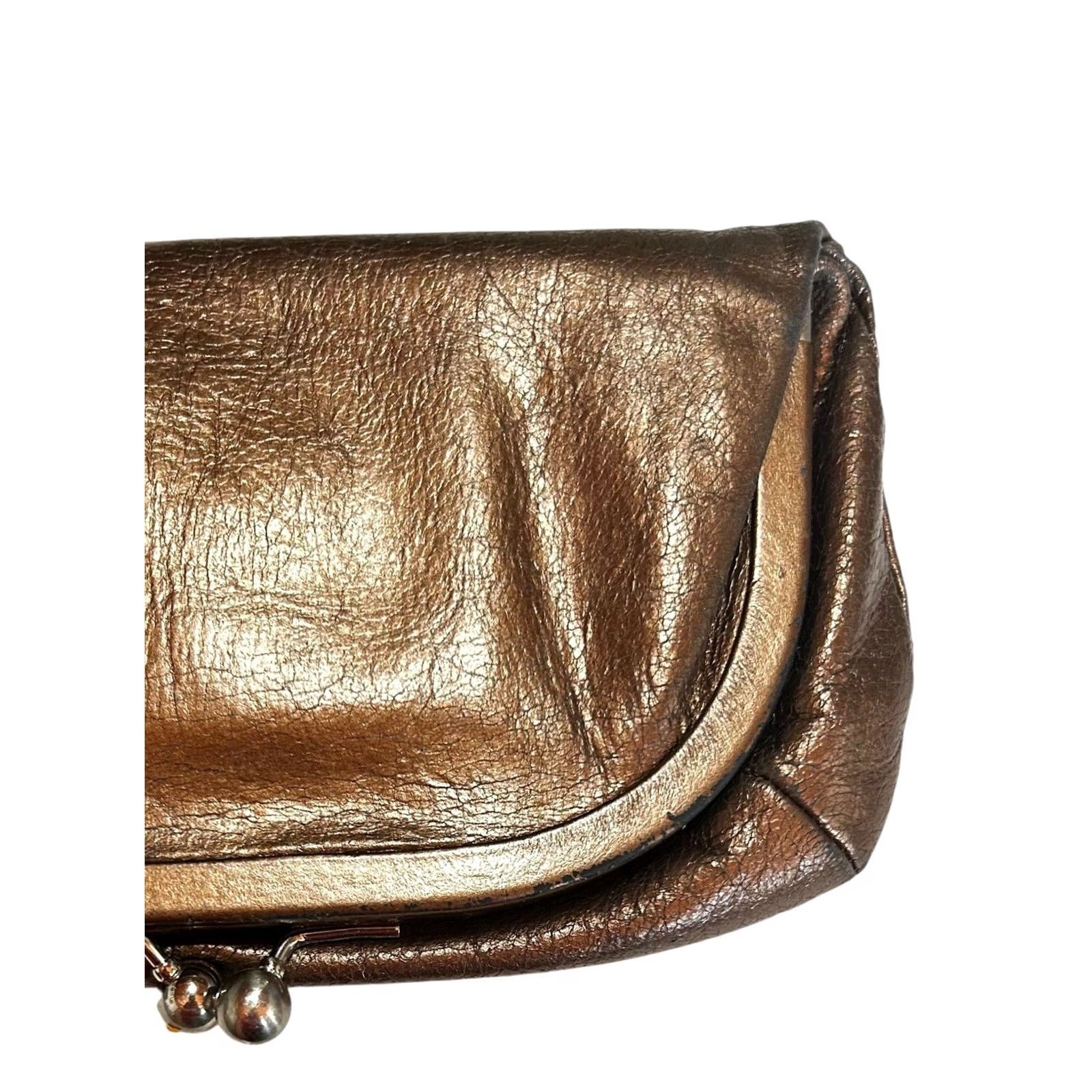 Vintage VINTAGE HOBO International Skyler Clutch Leather Metallic Brown FoldOver Crossbody Wristlet Purse Size ONE SIZE - 4 Thumbnail