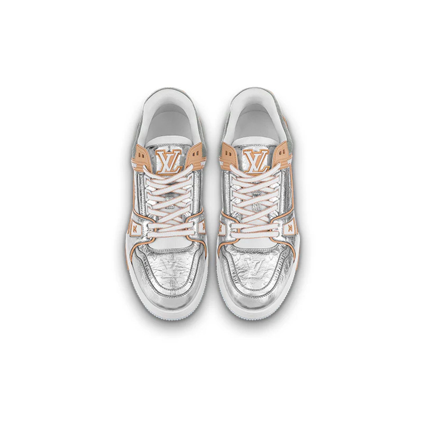 Louis Vuitton Louis Vuitton Metallic Silver Beige White Low Top Trainer Size US 10 / EU 43 - 8 Thumbnail