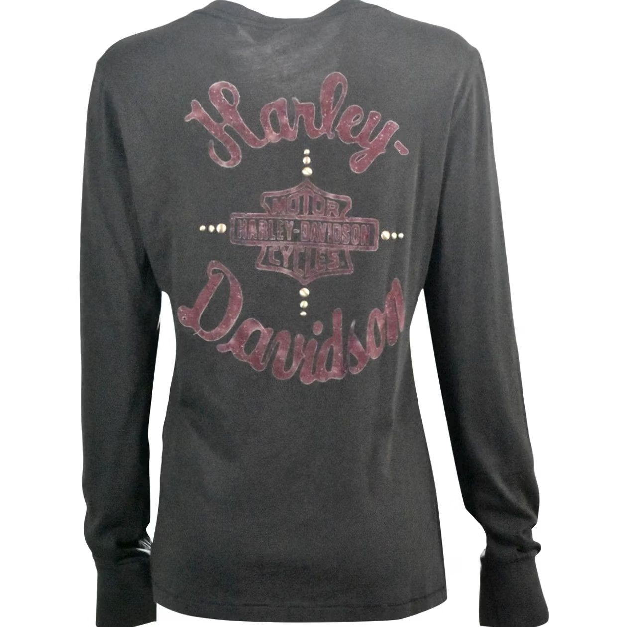 Harley Davidson Harley-Davidson Women's T-Shirt Henley V-Neck 3 Button Grey Cotton Long Sleeve - Mens? Size M / US 6-8 / IT 42-44 - 3 Thumbnail
