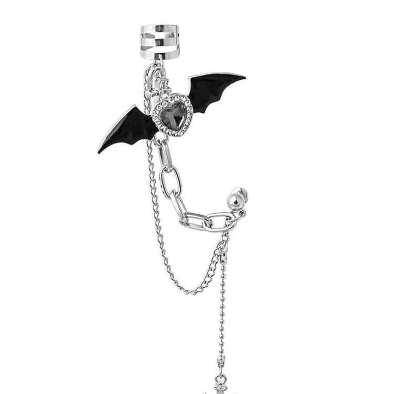Jewelry Black Crystal Heart Wing Cross Chain Size ONE SIZE - 4 Thumbnail