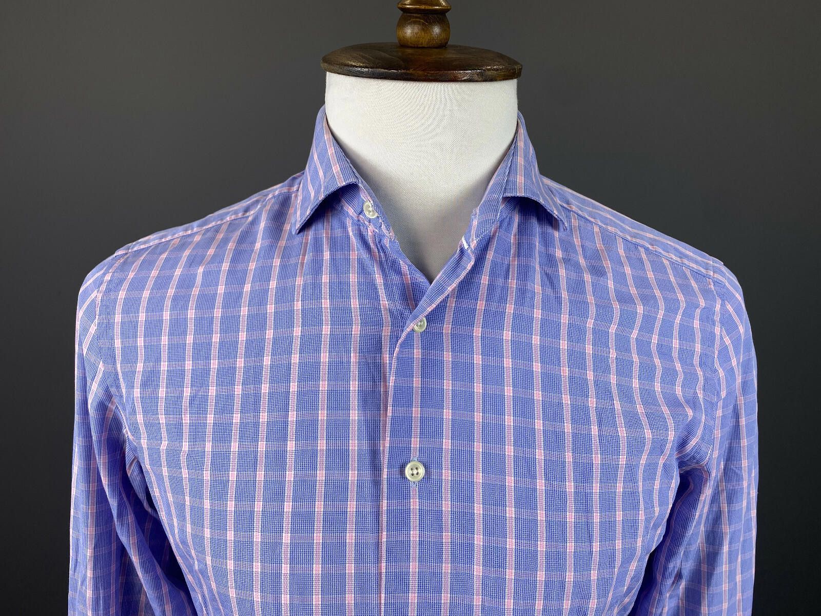 Designer Hackett London 100's 2 Ply Slim Fit Blue Shirt Size 39 Size US M / EU 48-50 / 2 - 2 Thumbnail