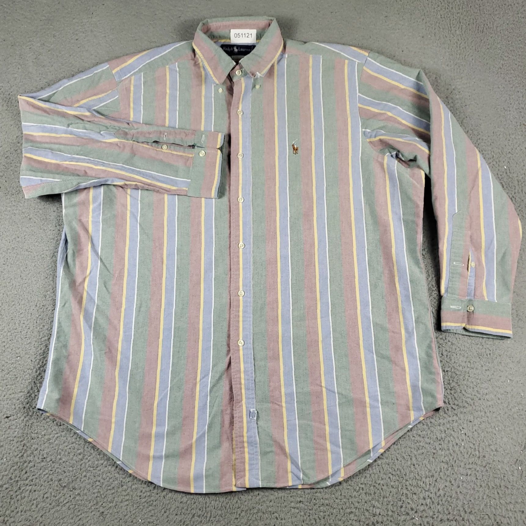 Ralph Lauren Ralph Lauren Shirt Mens 17 Blue Green Striped Dress Shirt Long Sleeve Button-Down Cotton Regular Fit Size 46R - 3 Thumbnail