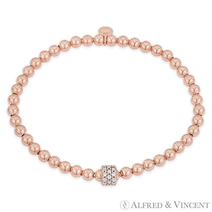 Other 4mm Ball & 6mm CZ Crystal Cylinder Bead Stretch Bracelet Size ONE SIZE - 1 Preview