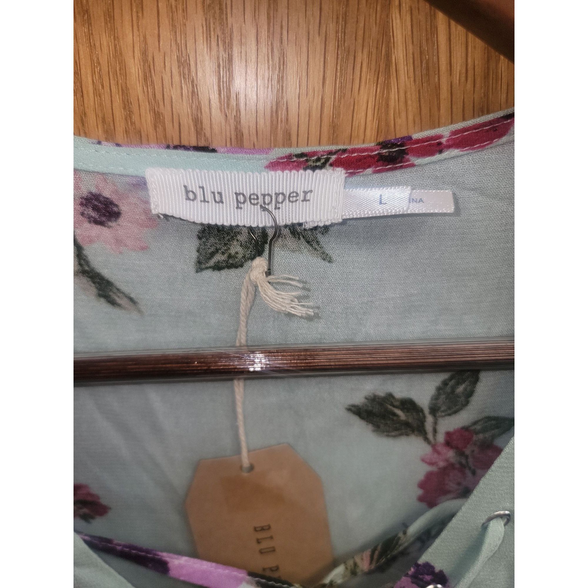 Other Blu Pepper Floral Tunic Top W/ Lace-Up Neckline & Ruffle Hem Size L / US 10 / IT 46 - 5 Thumbnail