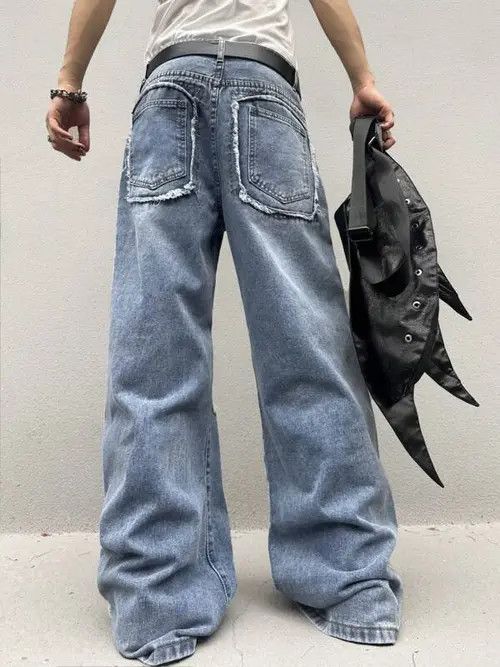 Jean Distressed Wide Leg Denim Jeans Ripped Opium Size US 32 / EU 48 - 2 Thumbnail