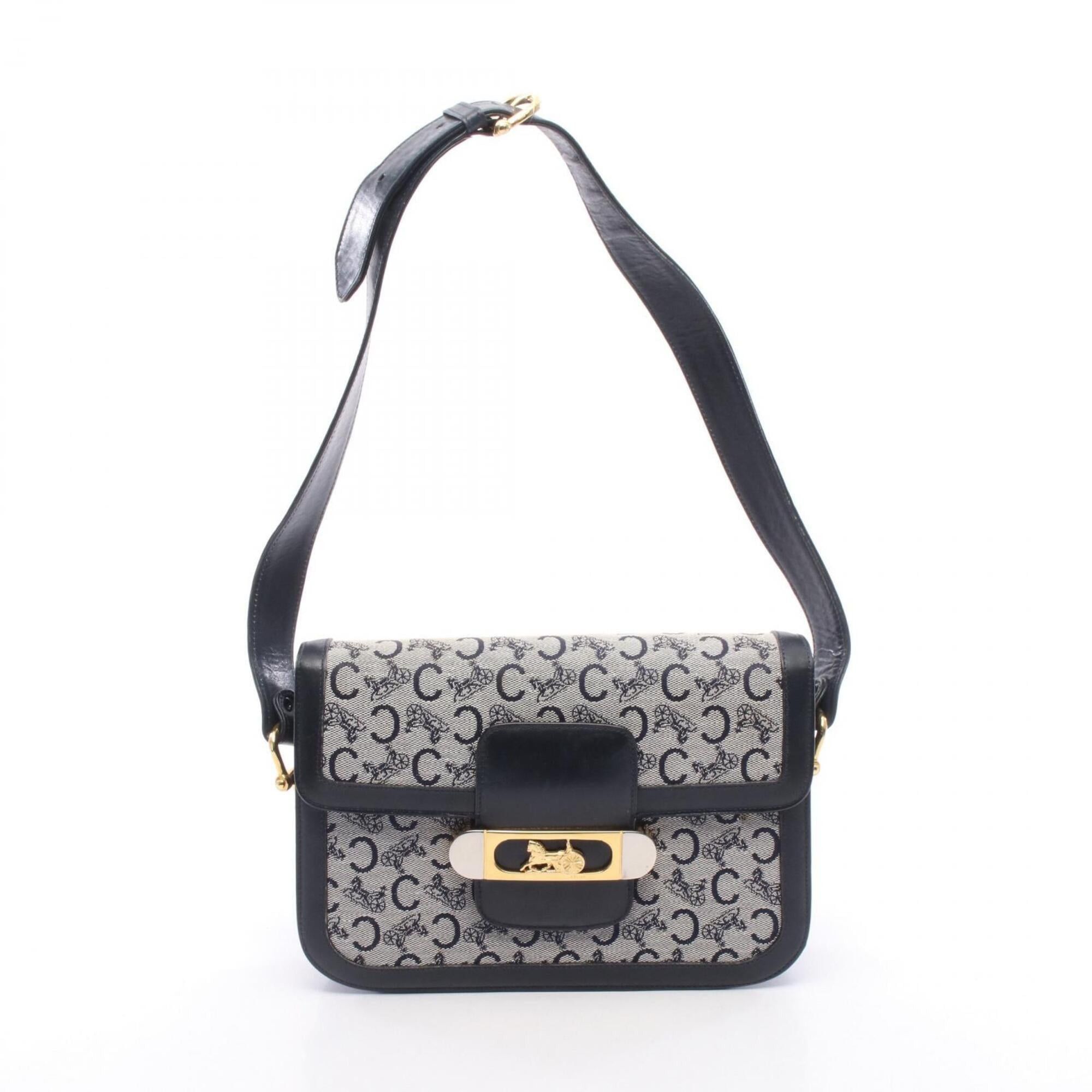 Celine C Macadam Carriage Hardware Shoulder Bag Handbag Canvas Leather Women's Gray/Navy, Women's