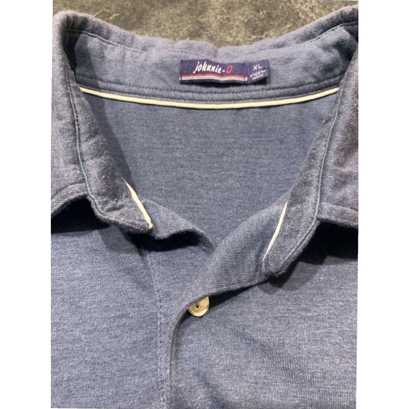 johnnie-O VINTAGE Johnnie-O Cotton Polo Embroidered Logo XL Blue Gray Striped Mens Short Sleeve Classic Golf Breathable Size US XL / EU 56 / 4 - 5 Thumbnail