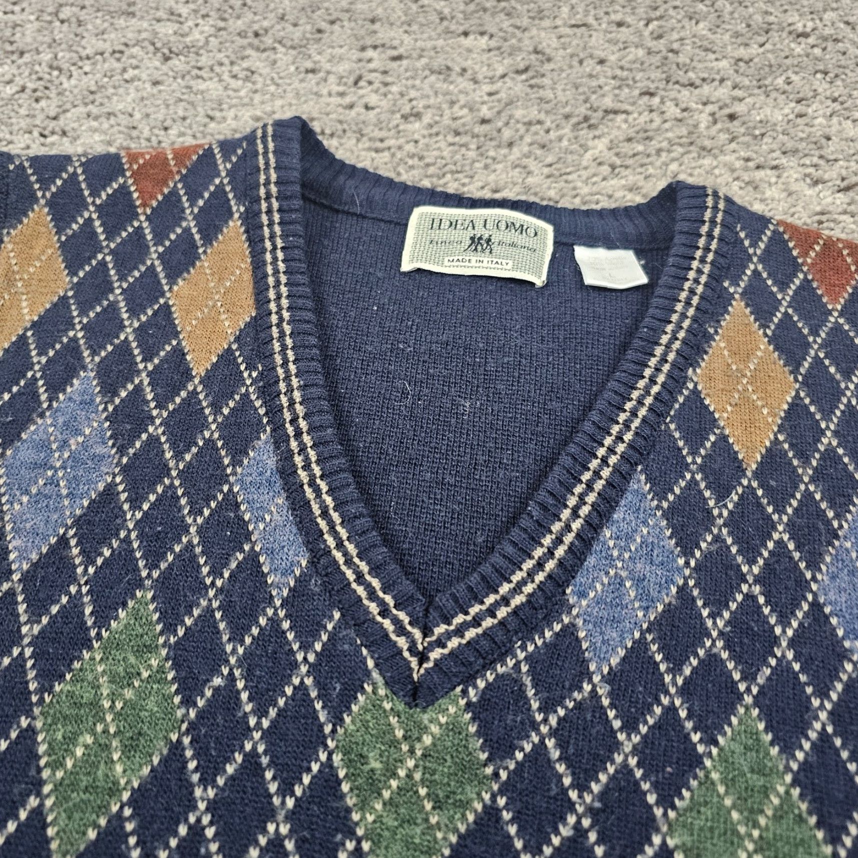 IDEA Idea Uomo Vest Sweater Mens L Blue V-Neck Pullover Knit Wool Acrylic Made in Italy Size US L / EU 52-54 / 3 - 2 Thumbnail